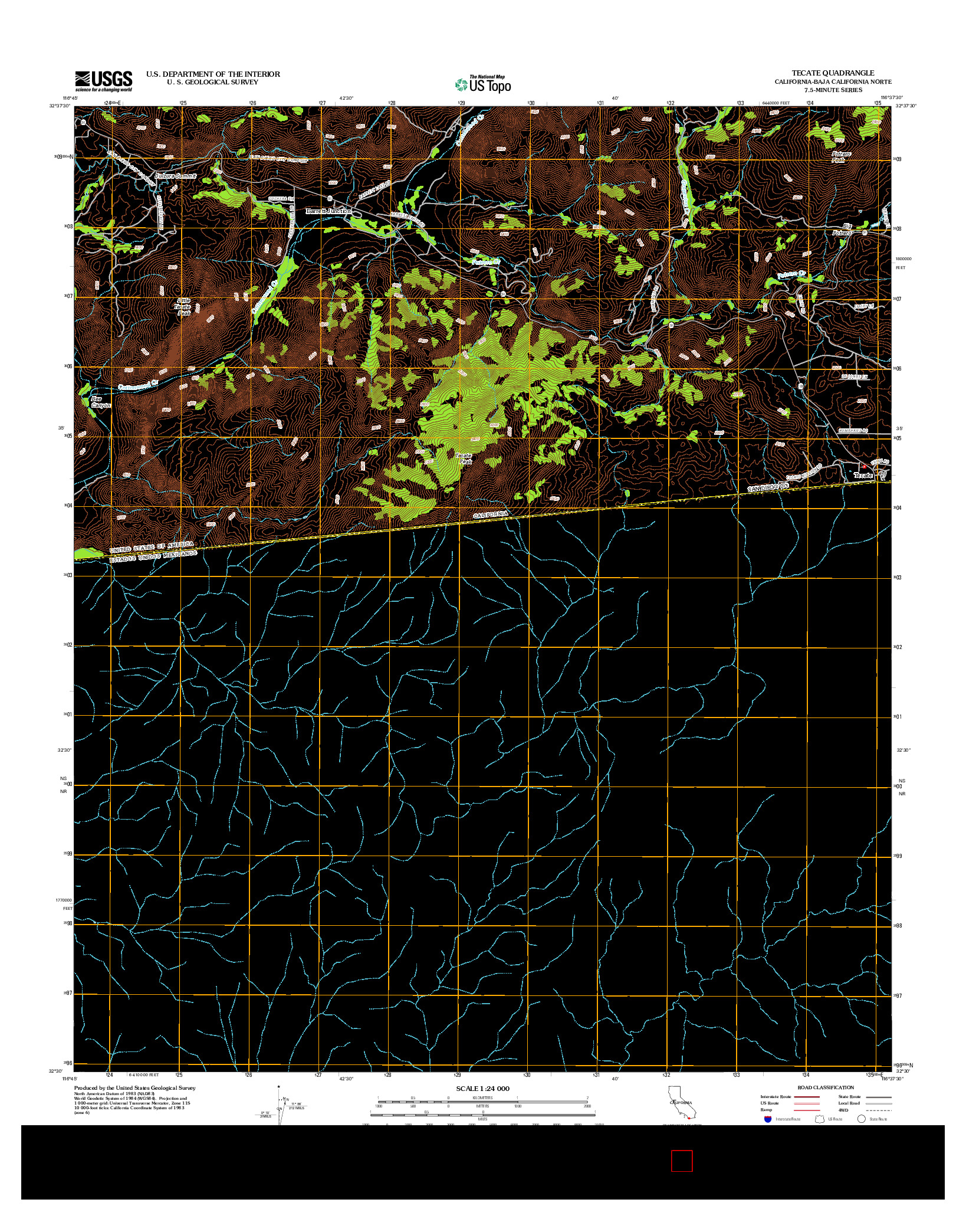 USGS US TOPO 7.5-MINUTE MAP FOR TECATE, CA-BCN 2012