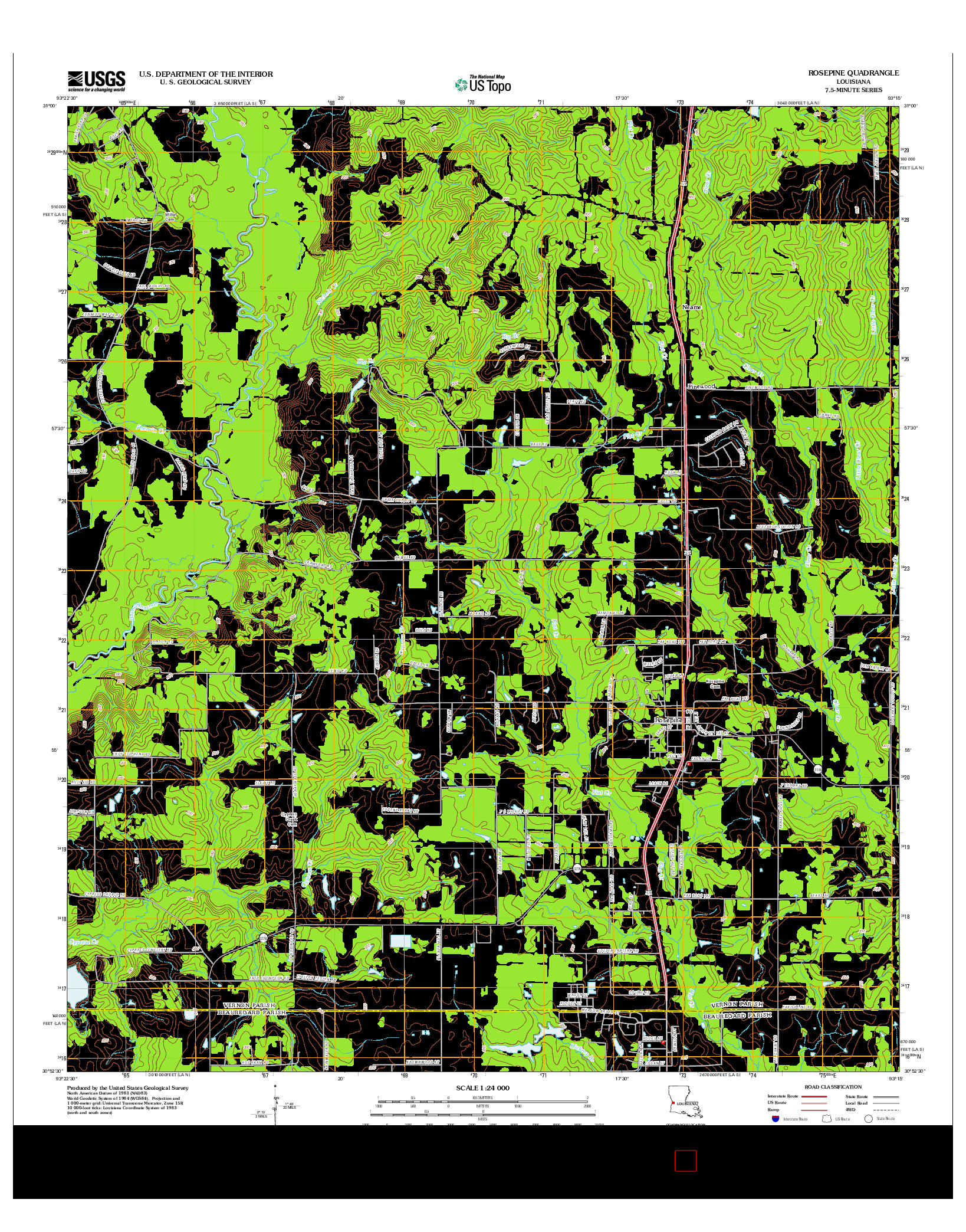 USGS US TOPO 7.5-MINUTE MAP FOR ROSEPINE, LA 2012