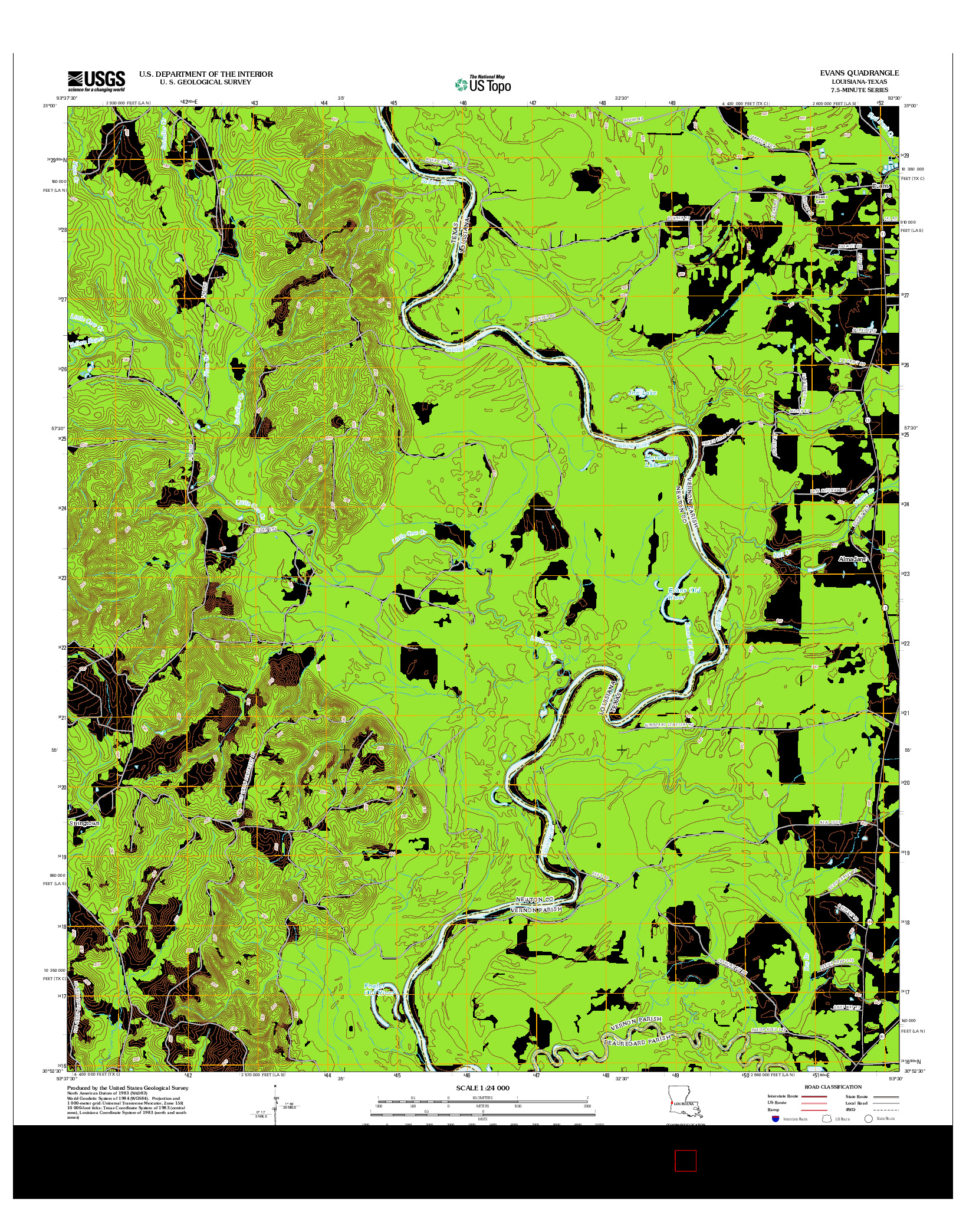 USGS US TOPO 7.5-MINUTE MAP FOR EVANS, LA-TX 2012