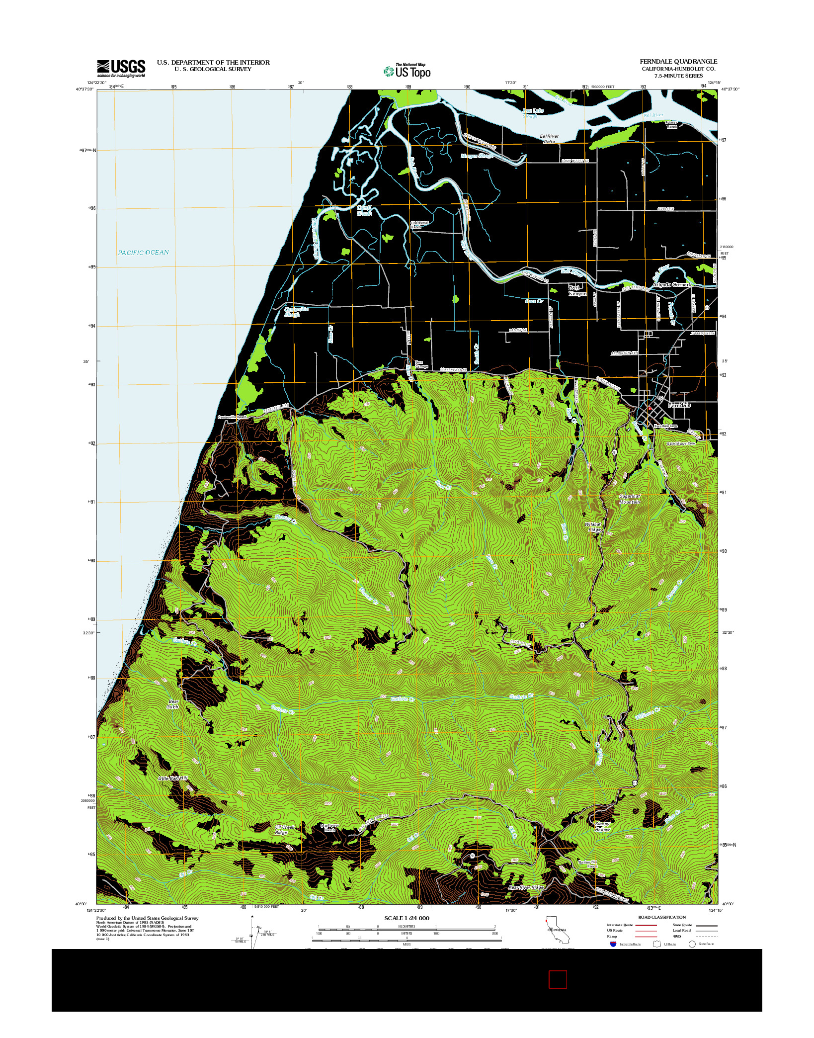 USGS US TOPO 7.5-MINUTE MAP FOR FERNDALE, CA 2012