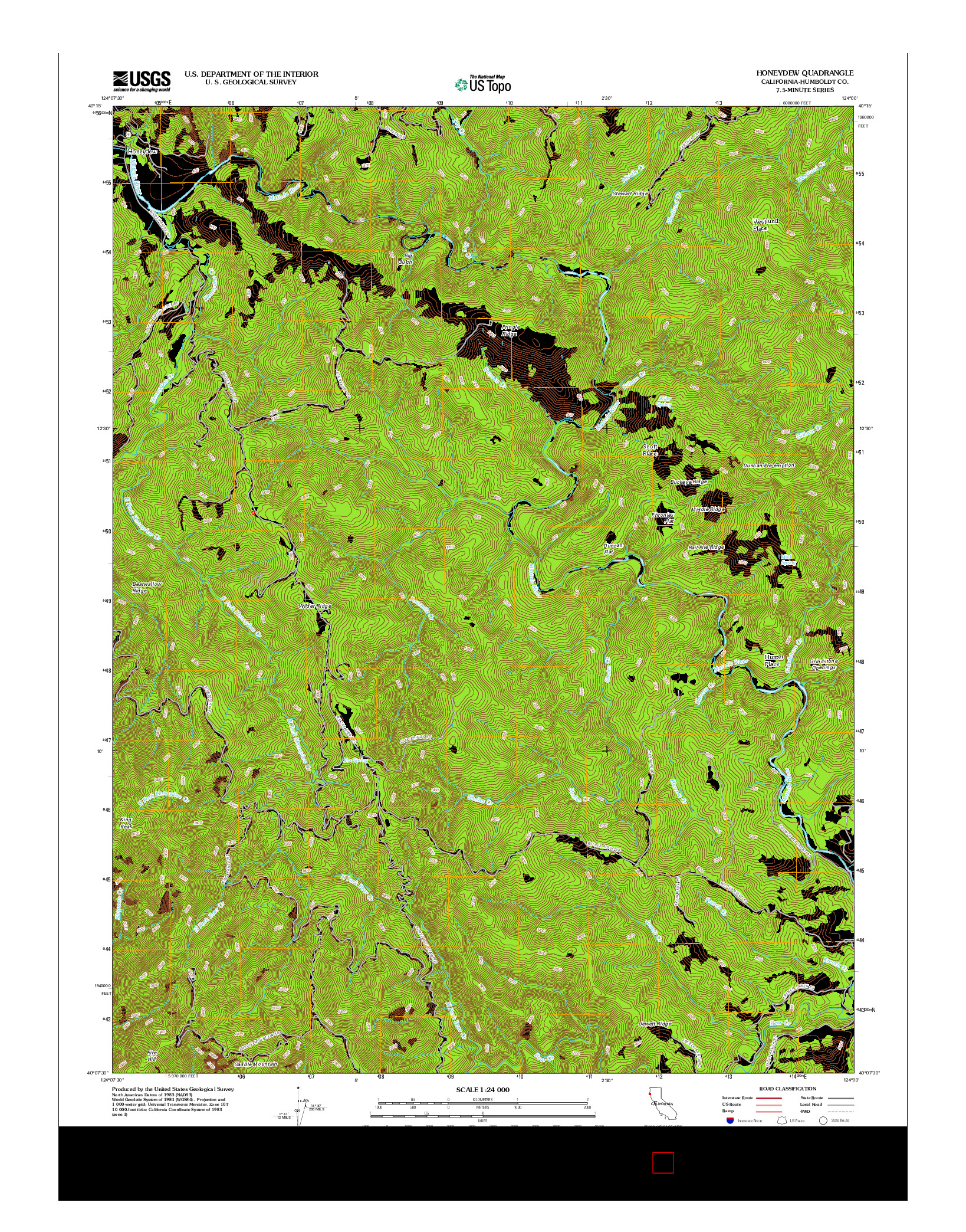 USGS US TOPO 7.5-MINUTE MAP FOR HONEYDEW, CA 2012