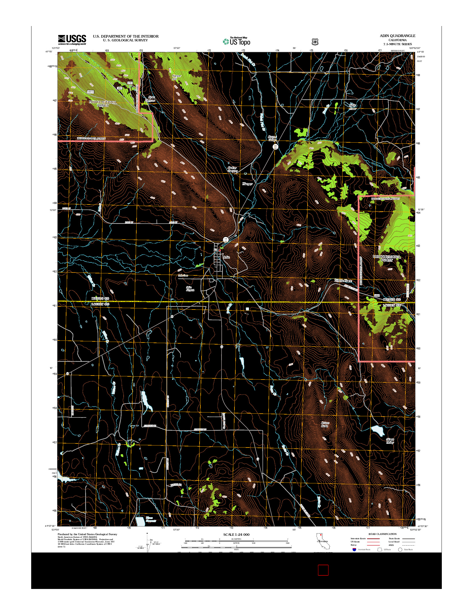 USGS US TOPO 7.5-MINUTE MAP FOR ADIN, CA 2012