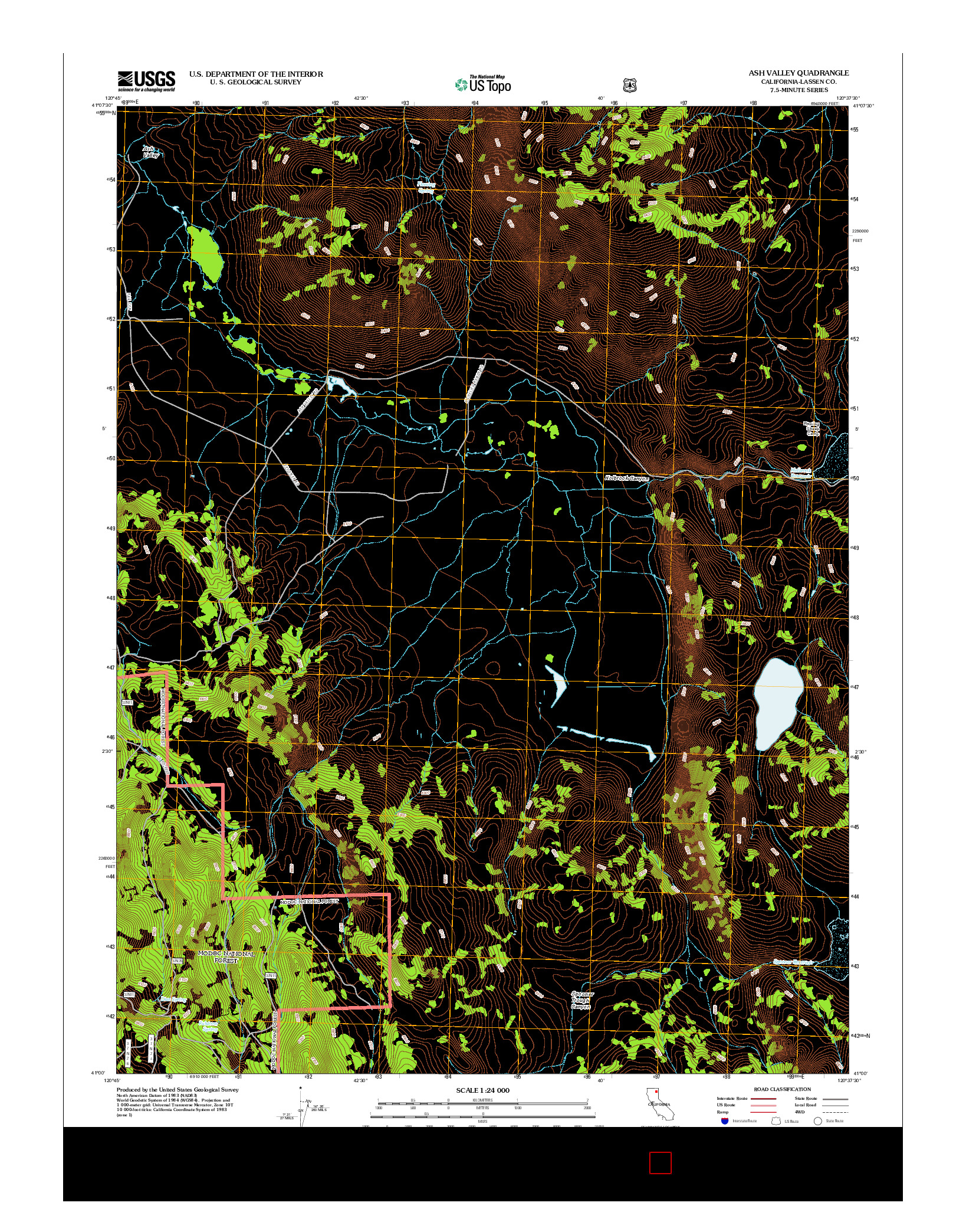 USGS US TOPO 7.5-MINUTE MAP FOR ASH VALLEY, CA 2012