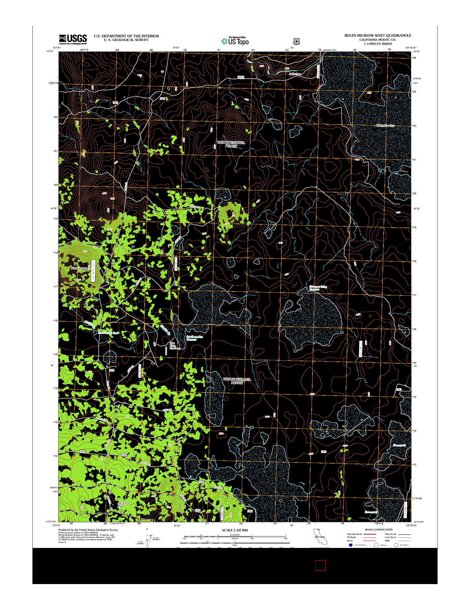 USGS US TOPO 7.5-MINUTE MAP FOR BOLES MEADOW WEST, CA 2012