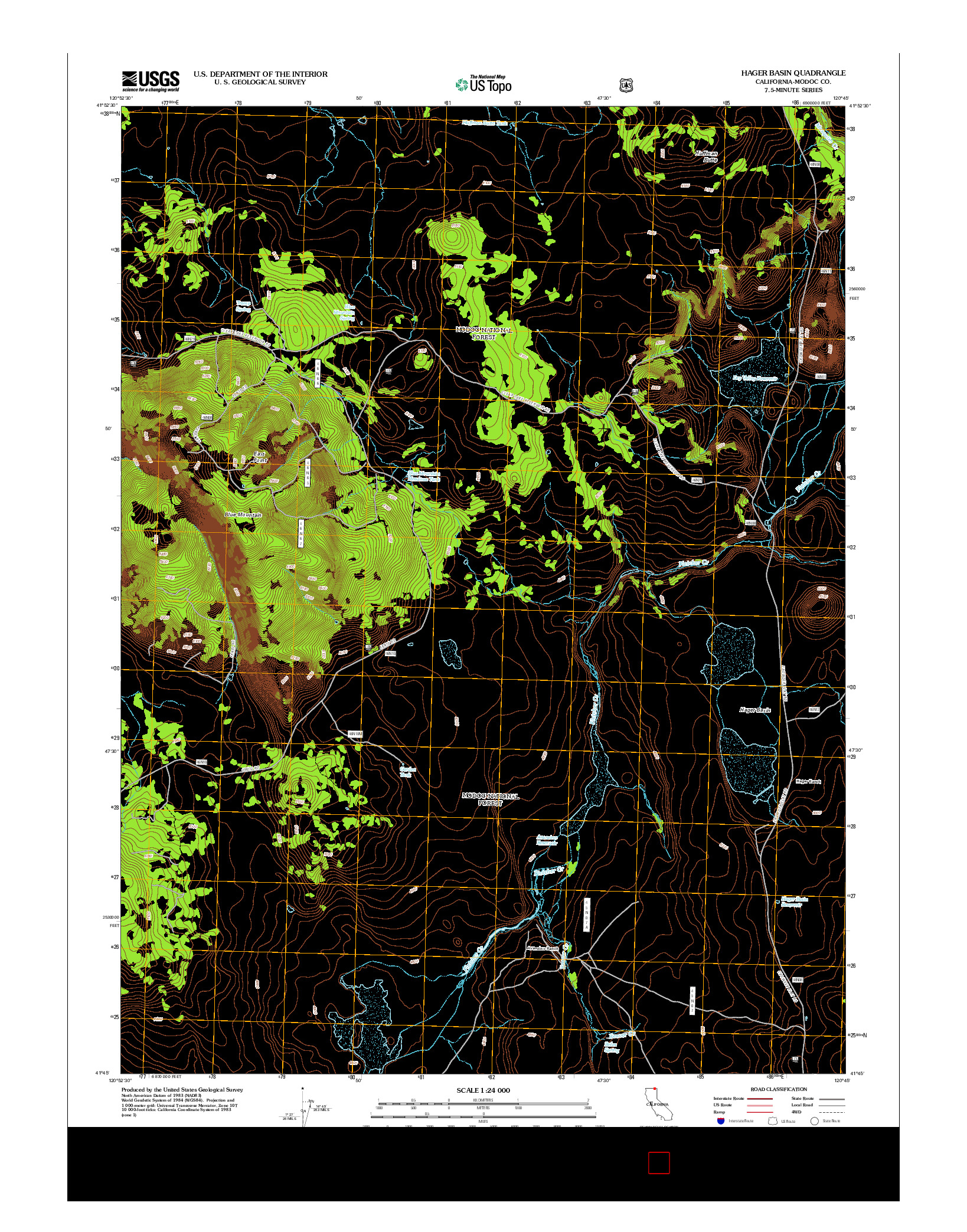 USGS US TOPO 7.5-MINUTE MAP FOR HAGER BASIN, CA 2012