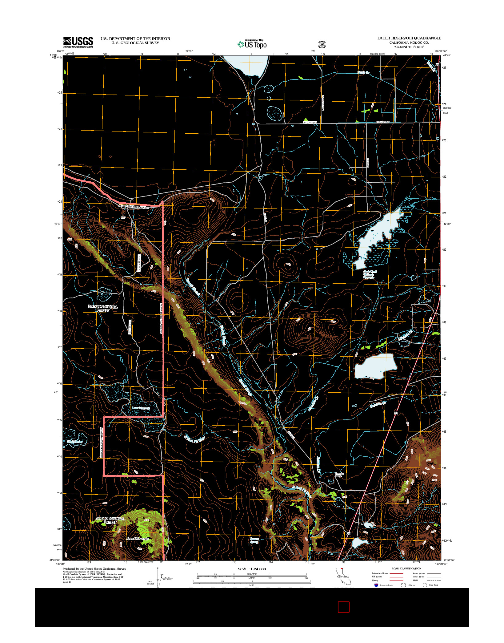USGS US TOPO 7.5-MINUTE MAP FOR LAUER RESERVOIR, CA 2012