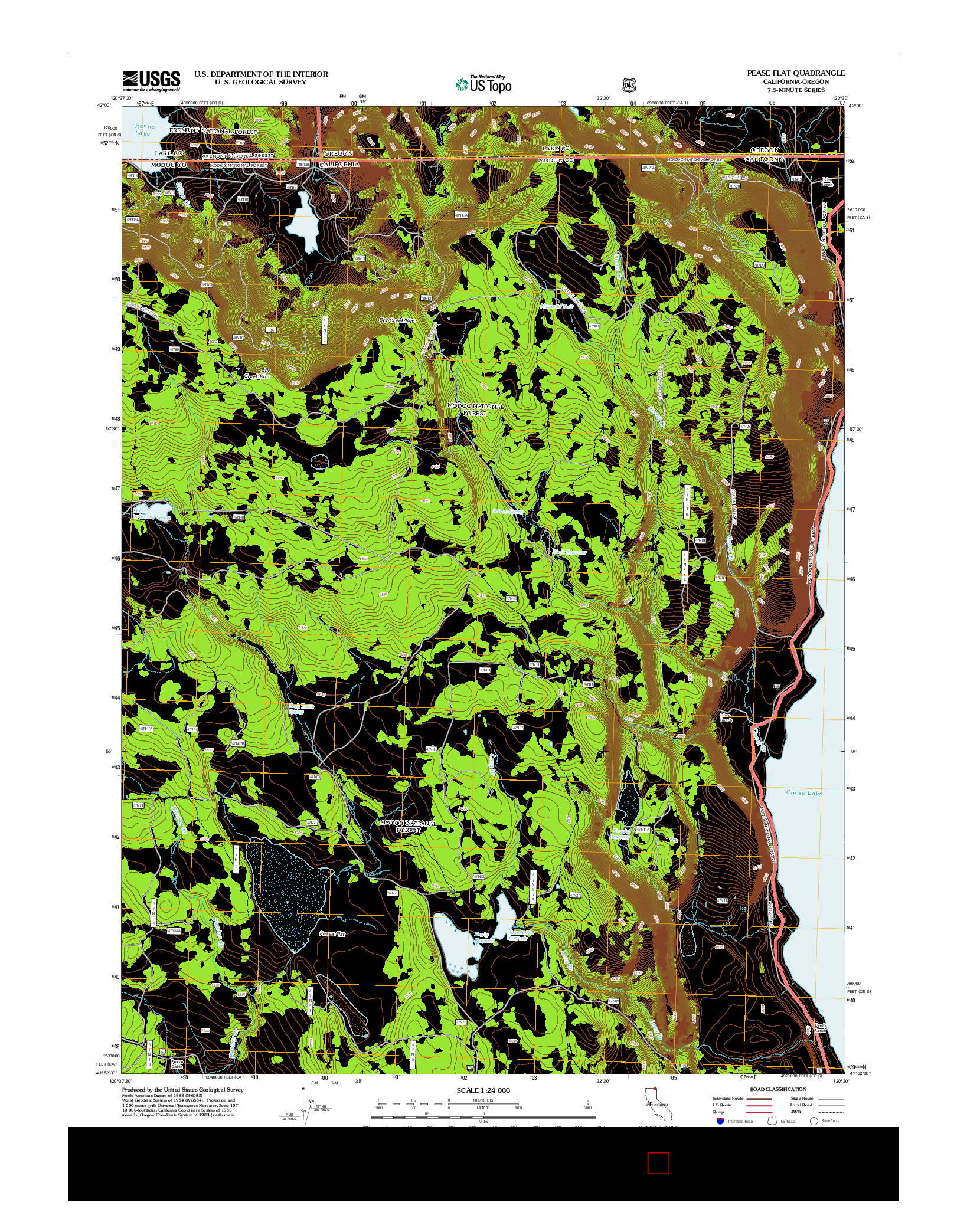 USGS US TOPO 7.5-MINUTE MAP FOR PEASE FLAT, CA-OR 2012