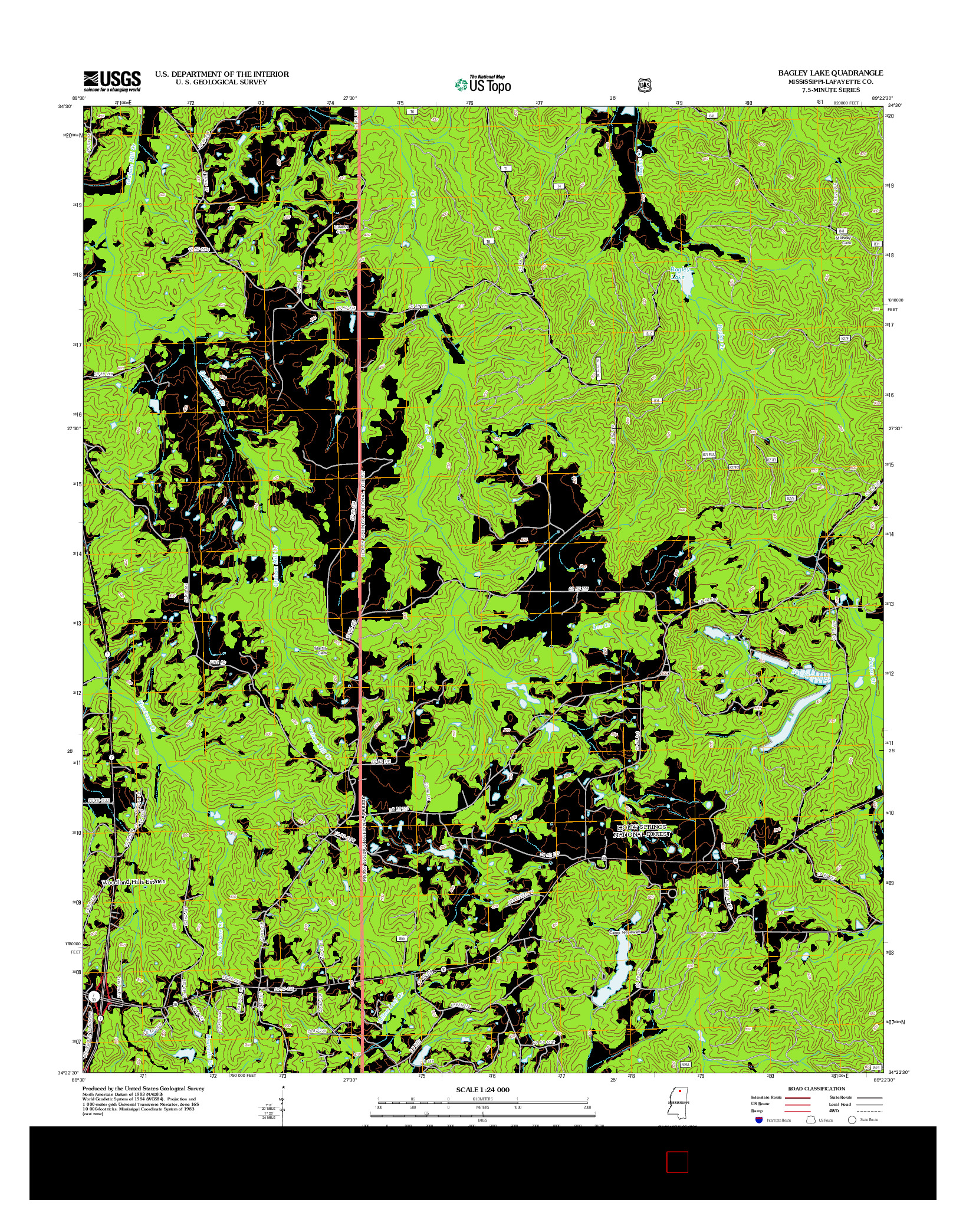 USGS US TOPO 7.5-MINUTE MAP FOR BAGLEY LAKE, MS 2012