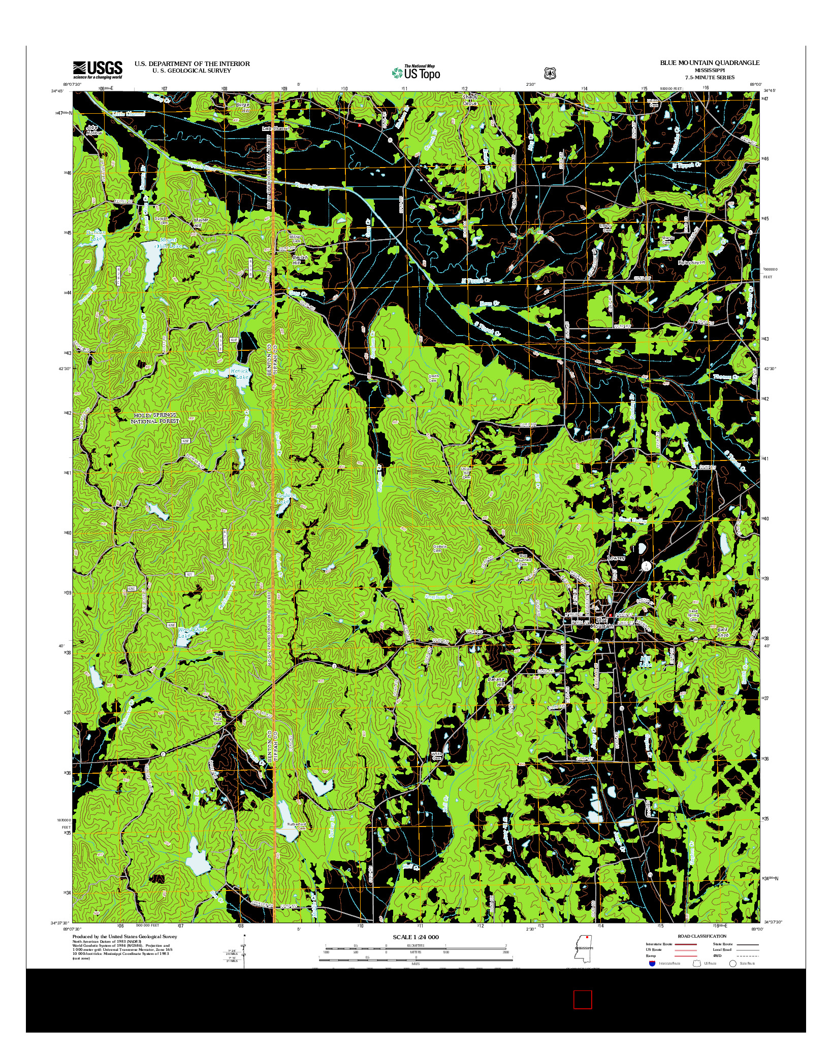 USGS US TOPO 7.5-MINUTE MAP FOR BLUE MOUNTAIN, MS 2012