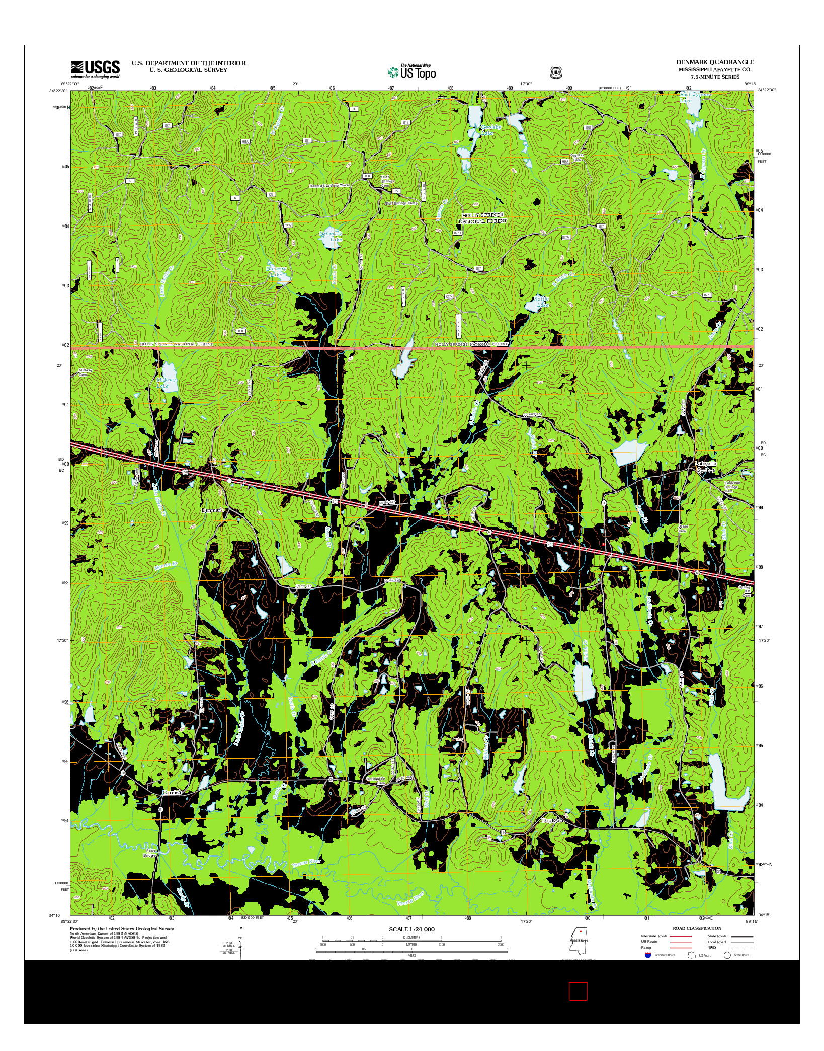 USGS US TOPO 7.5-MINUTE MAP FOR DENMARK, MS 2012