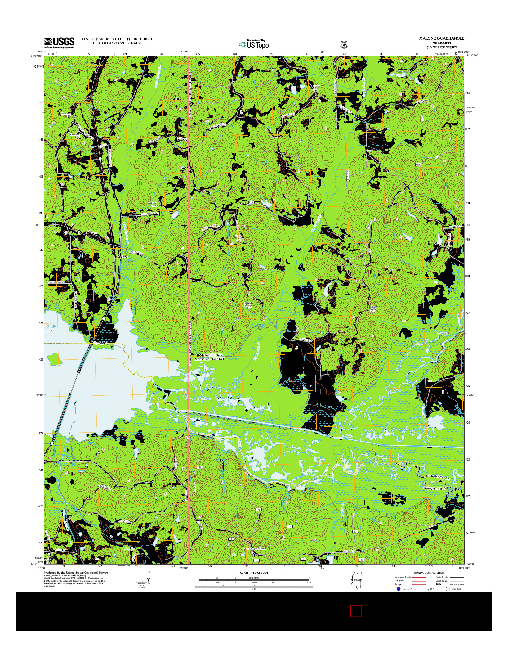 USGS US TOPO 7.5-MINUTE MAP FOR MALONE, MS 2012