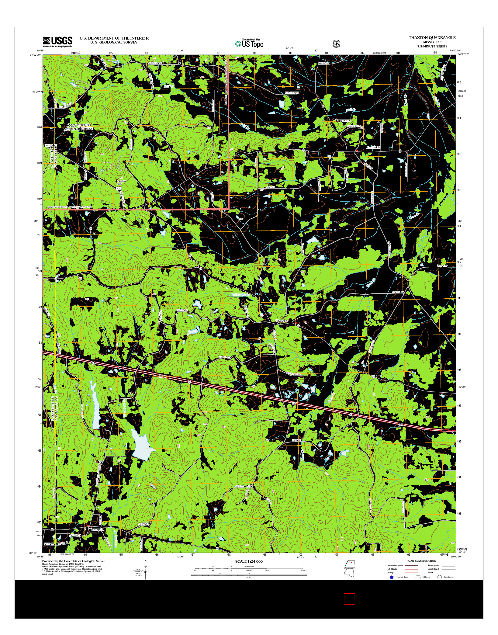 USGS US TOPO 7.5-MINUTE MAP FOR THAXTON, MS 2012