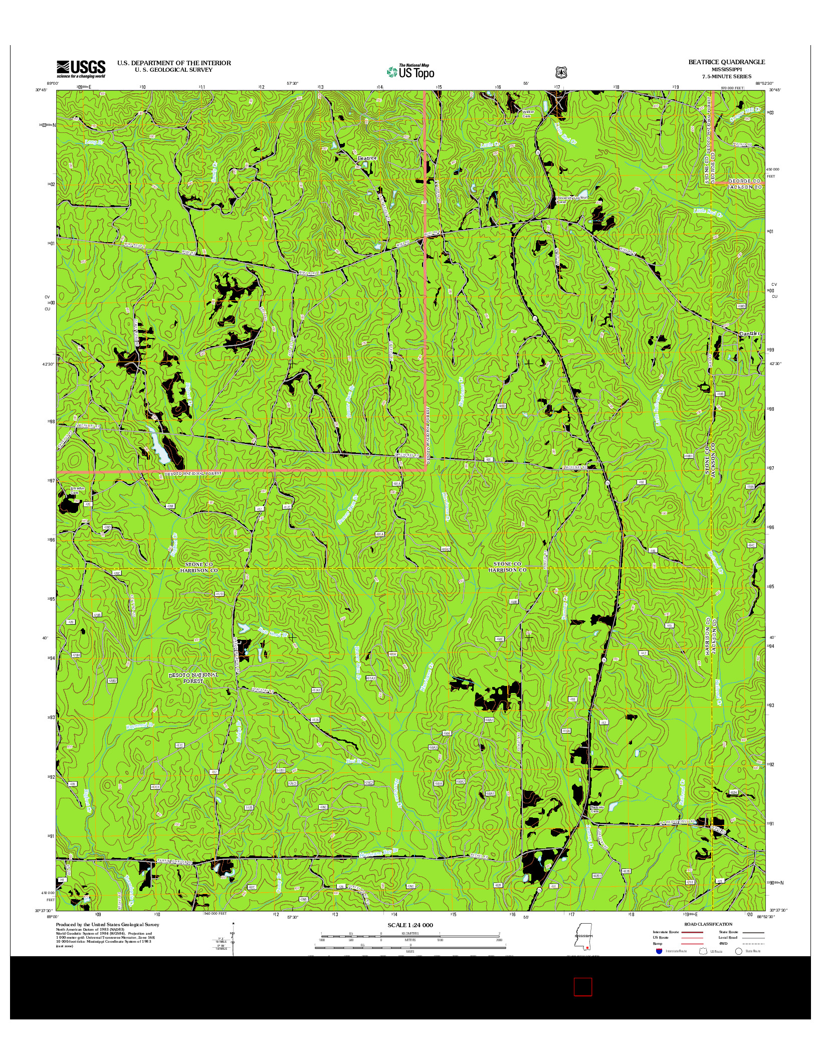USGS US TOPO 7.5-MINUTE MAP FOR BEATRICE, MS 2012