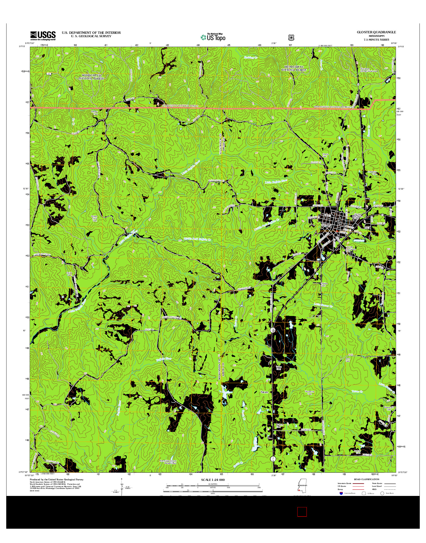 USGS US TOPO 7.5-MINUTE MAP FOR GLOSTER, MS 2012