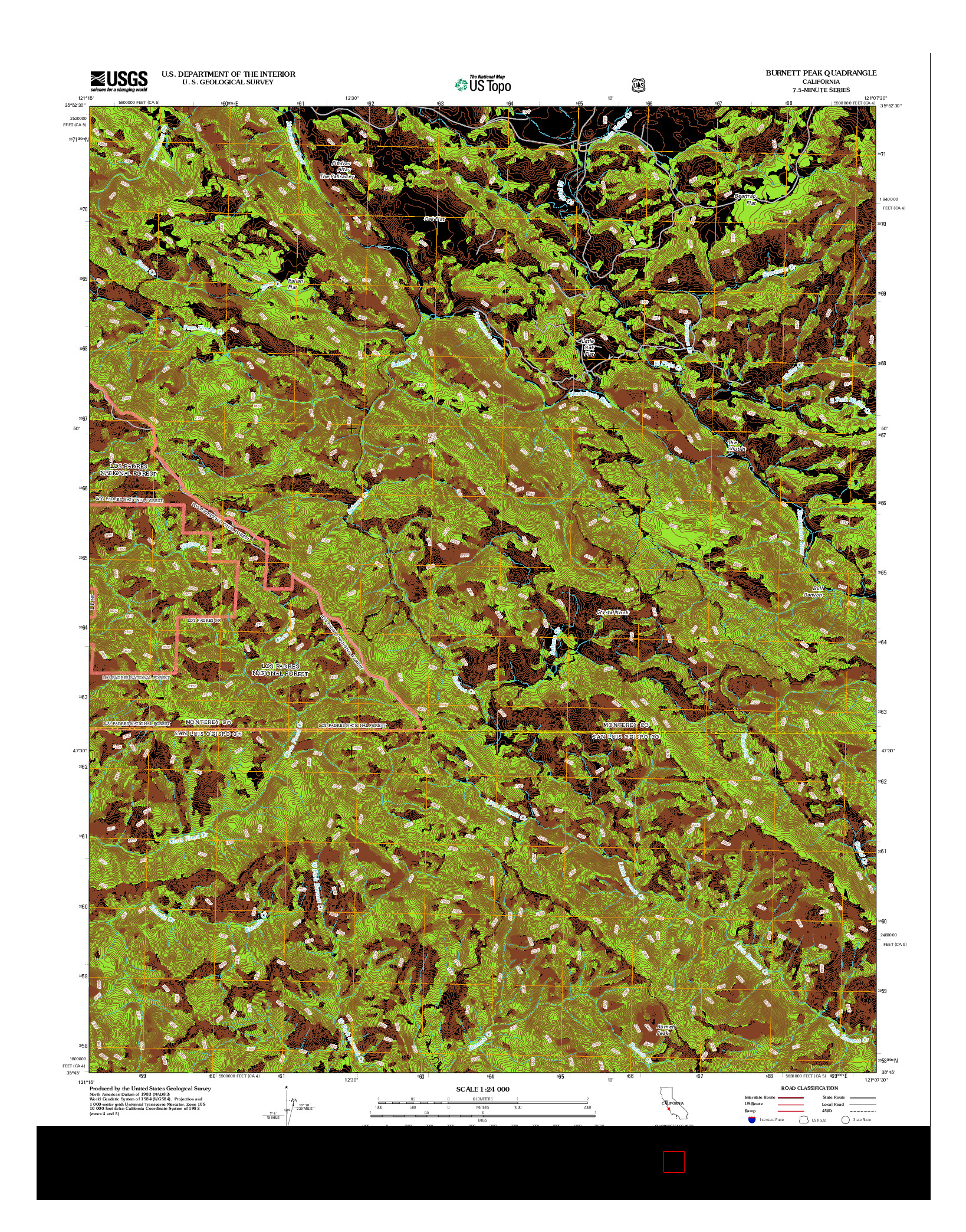 USGS US TOPO 7.5-MINUTE MAP FOR BURNETT PEAK, CA 2012