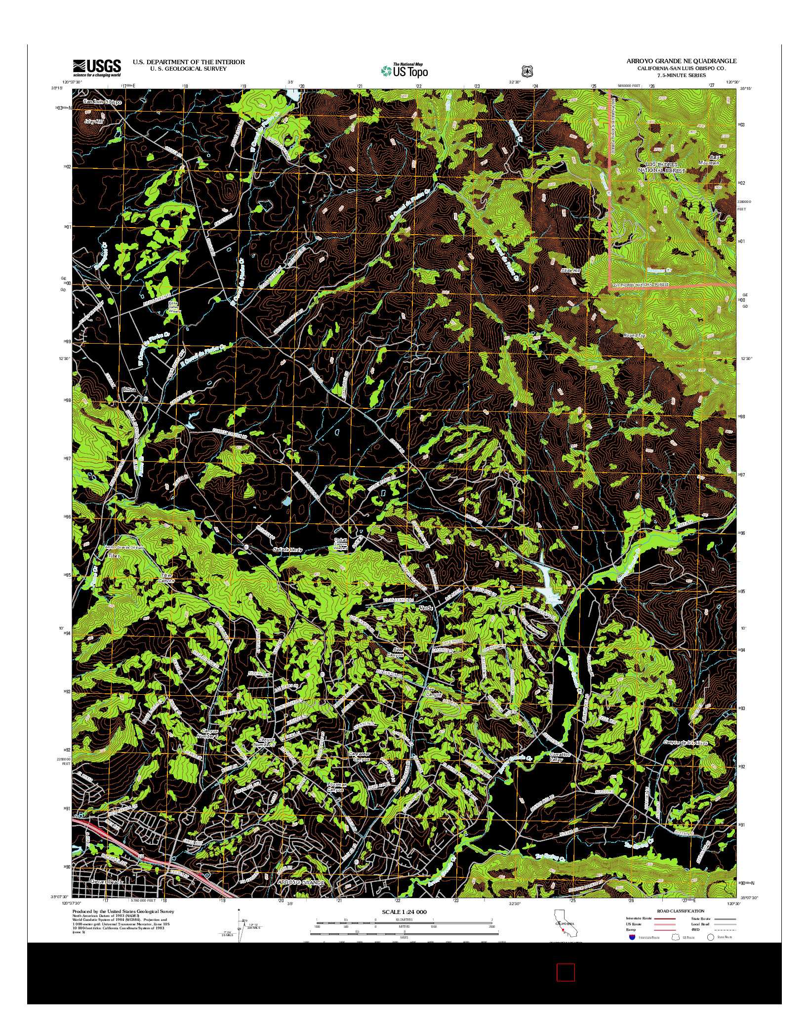 USGS US TOPO 7.5-MINUTE MAP FOR ARROYO GRANDE NE, CA 2012