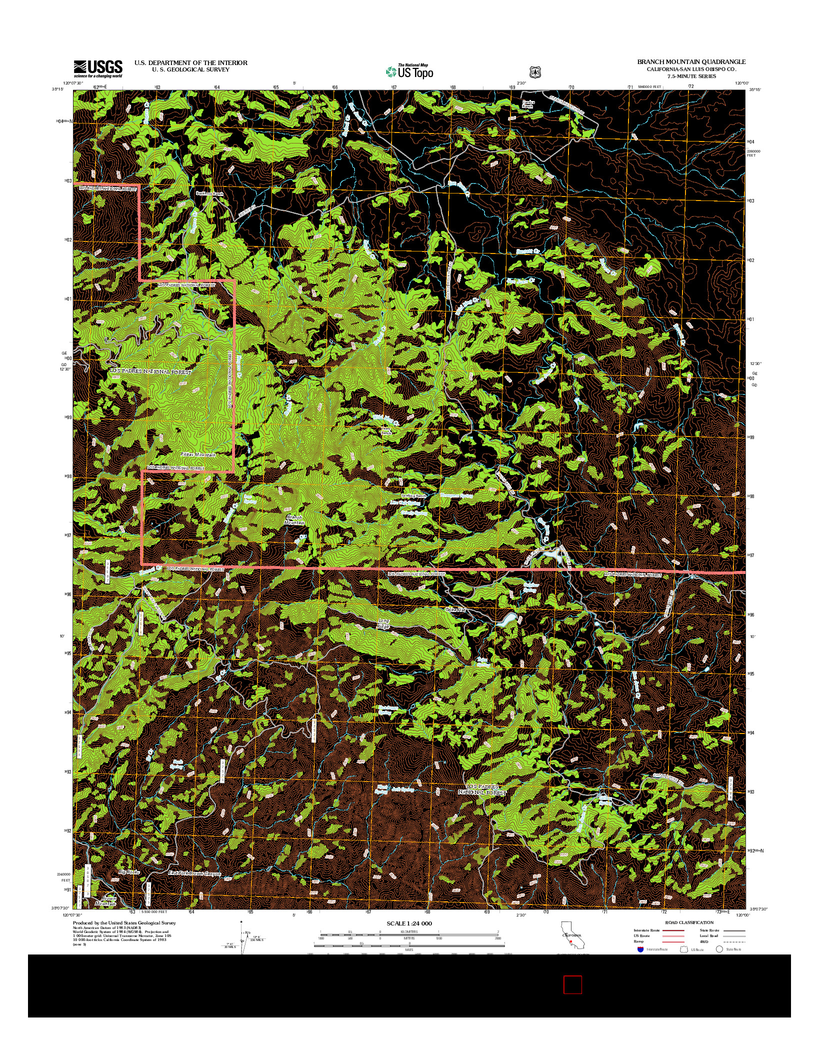 USGS US TOPO 7.5-MINUTE MAP FOR BRANCH MOUNTAIN, CA 2012