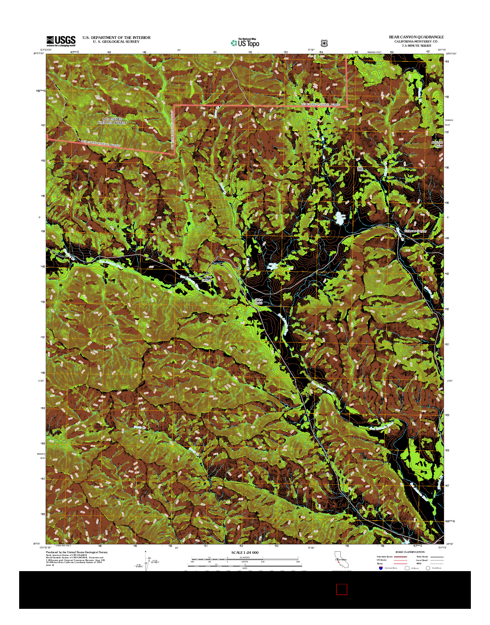 USGS US TOPO 7.5-MINUTE MAP FOR BEAR CANYON, CA 2012