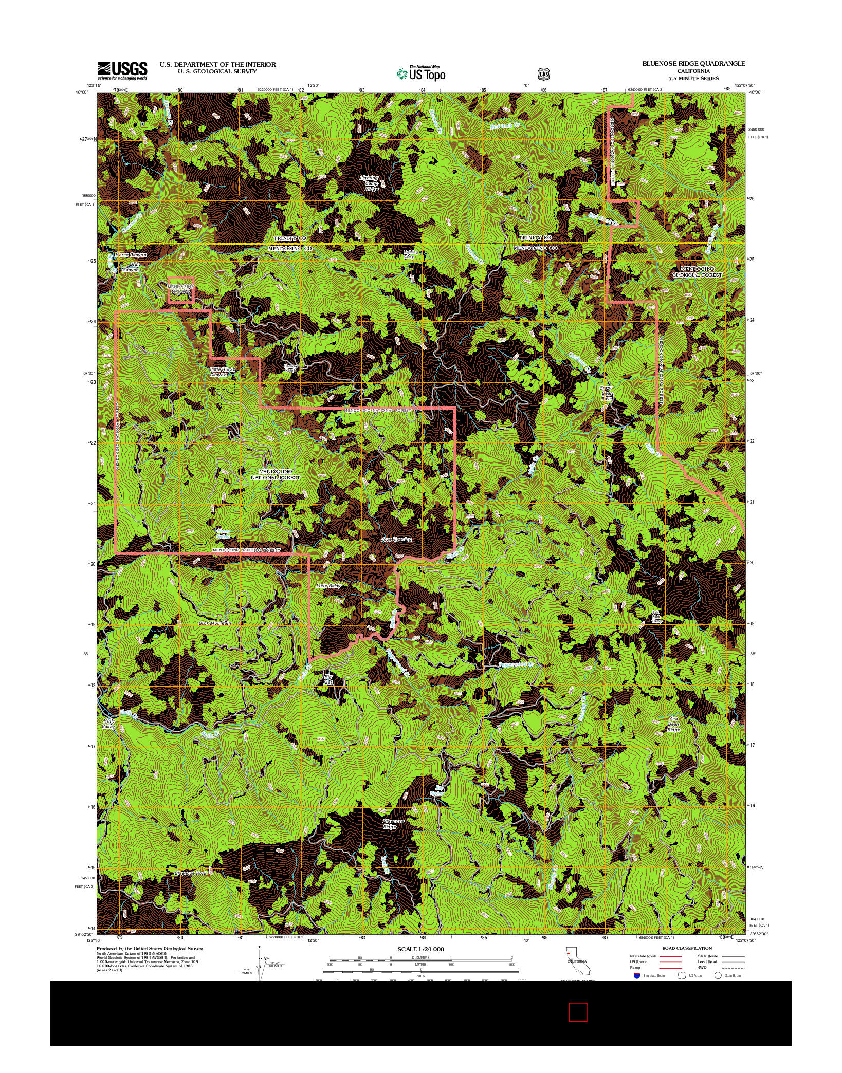 USGS US TOPO 7.5-MINUTE MAP FOR BLUENOSE RIDGE, CA 2012