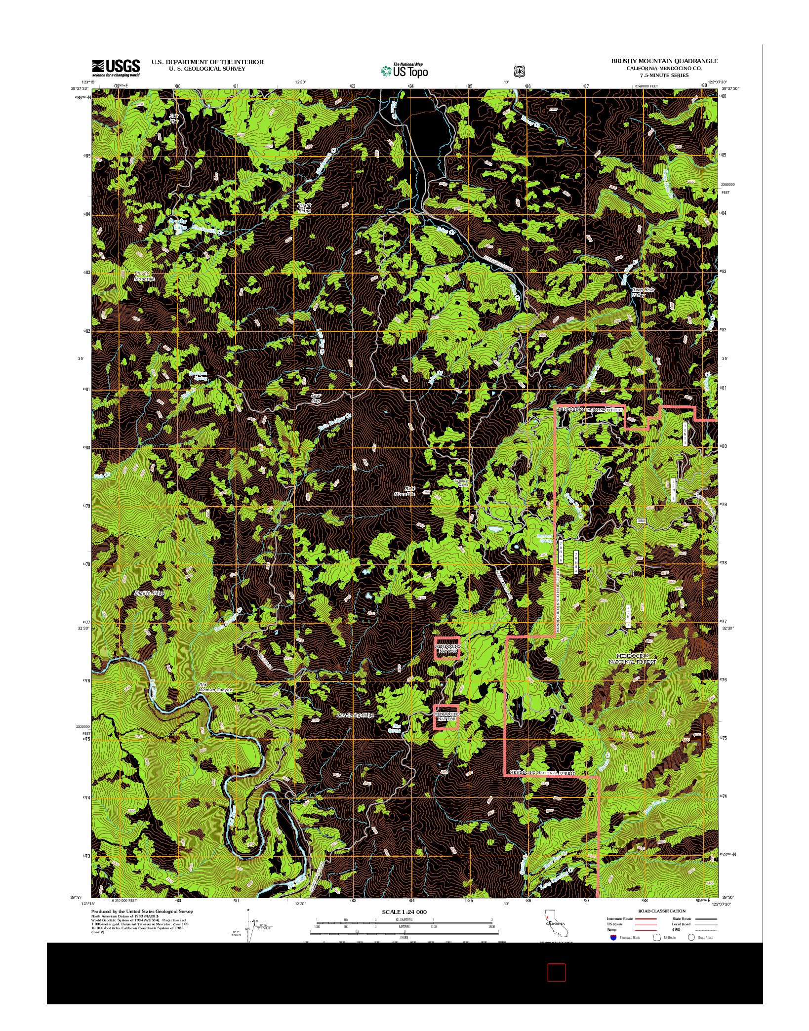 USGS US TOPO 7.5-MINUTE MAP FOR BRUSHY MOUNTAIN, CA 2012