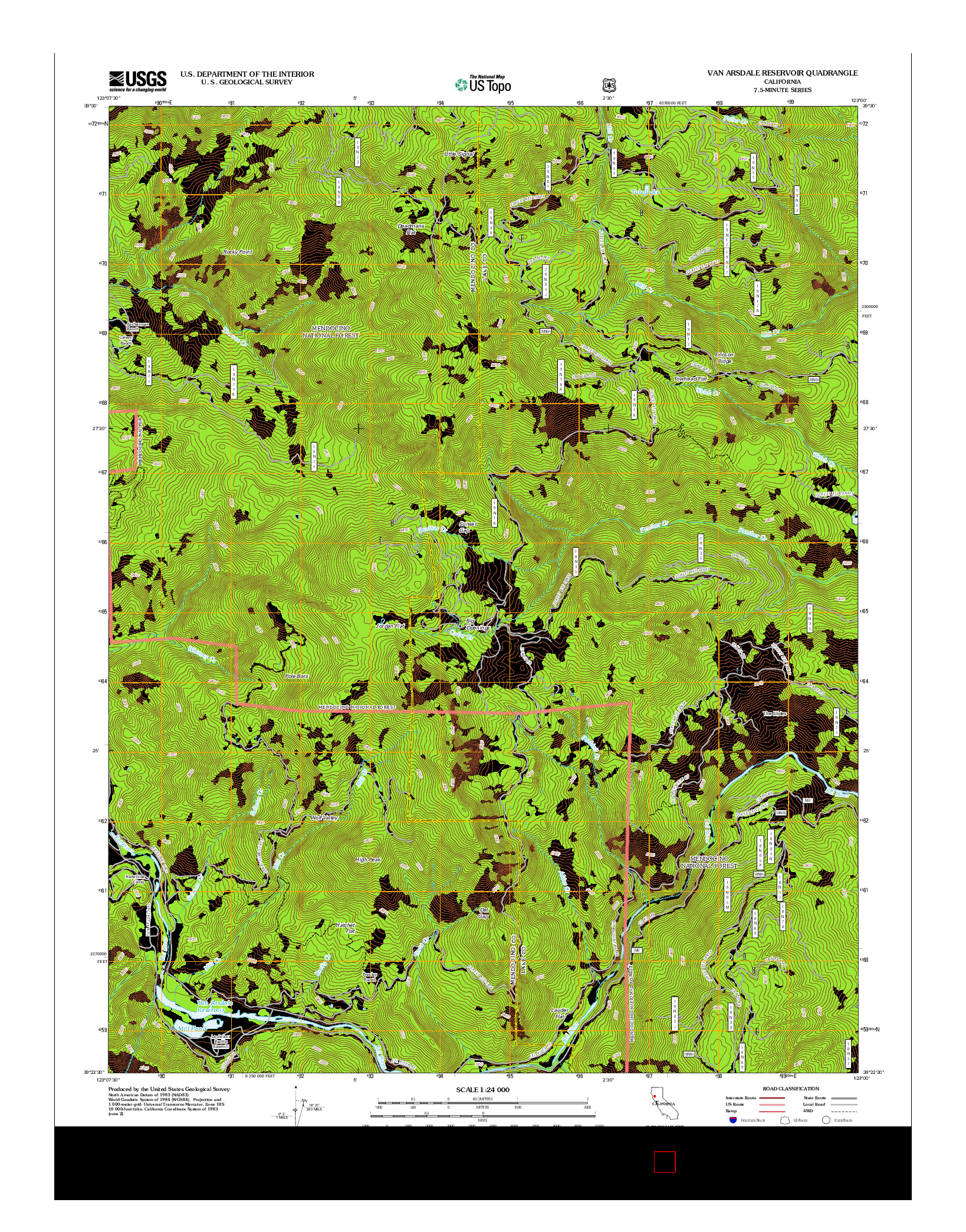 USGS US TOPO 7.5-MINUTE MAP FOR VAN ARSDALE RESERVOIR, CA 2012