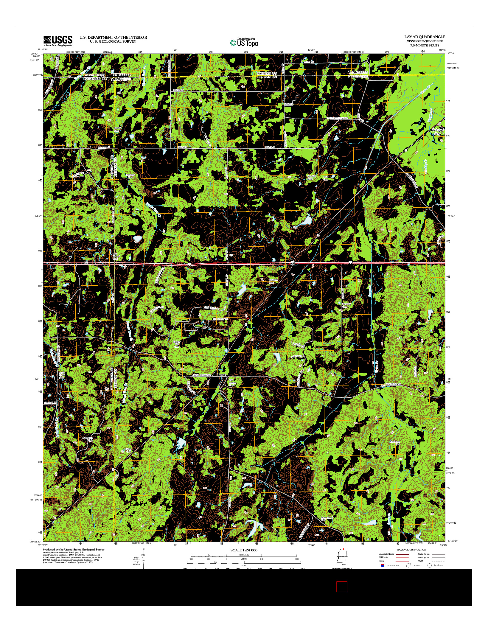 USGS US TOPO 7.5-MINUTE MAP FOR LAMAR, MS-TN 2012