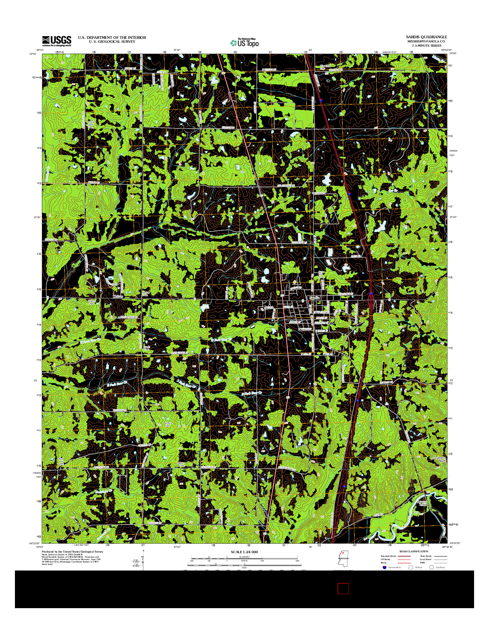 USGS US TOPO 7.5-MINUTE MAP FOR SARDIS, MS 2012