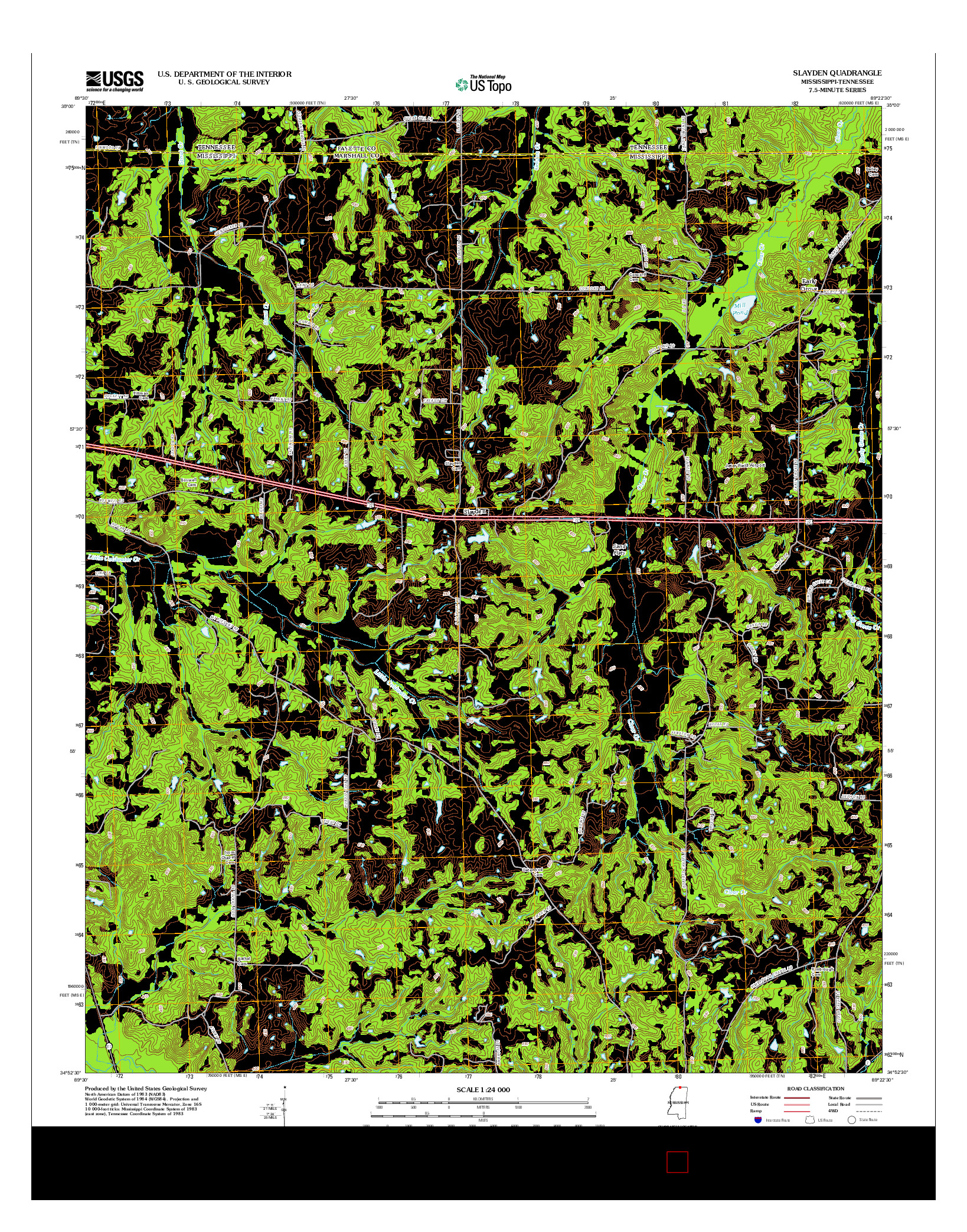 USGS US TOPO 7.5-MINUTE MAP FOR SLAYDEN, MS-TN 2012