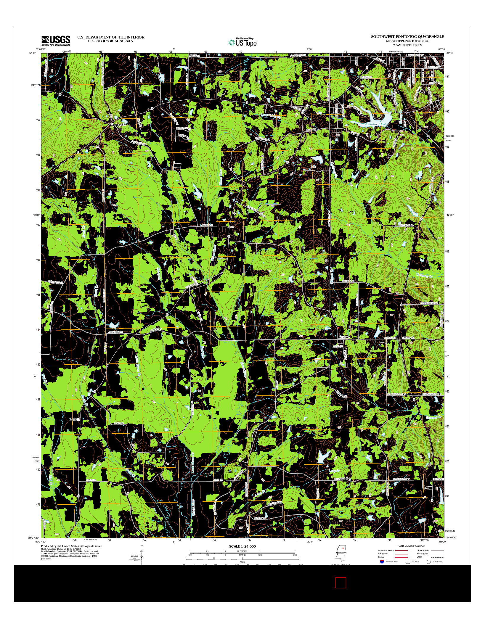 USGS US TOPO 7.5-MINUTE MAP FOR SOUTHWEST PONTOTOC, MS 2012