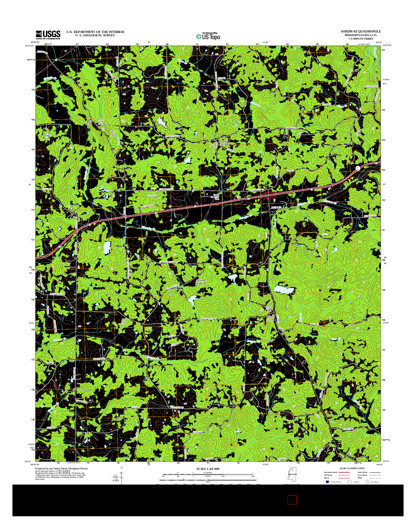 USGS US TOPO 7.5-MINUTE MAP FOR SARDIS SE, MS 2012