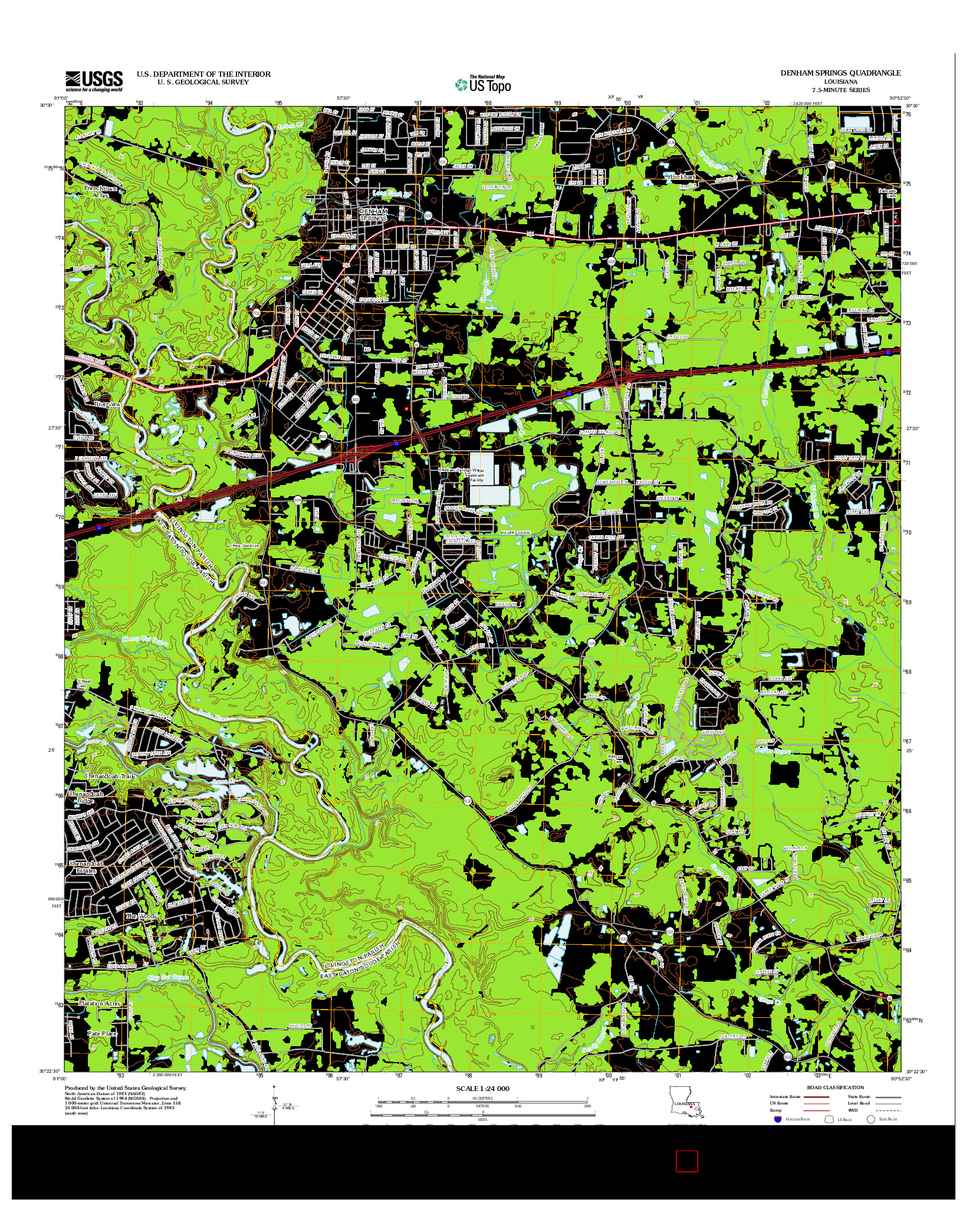 USGS US TOPO 7.5-MINUTE MAP FOR DENHAM SPRINGS, LA 2012
