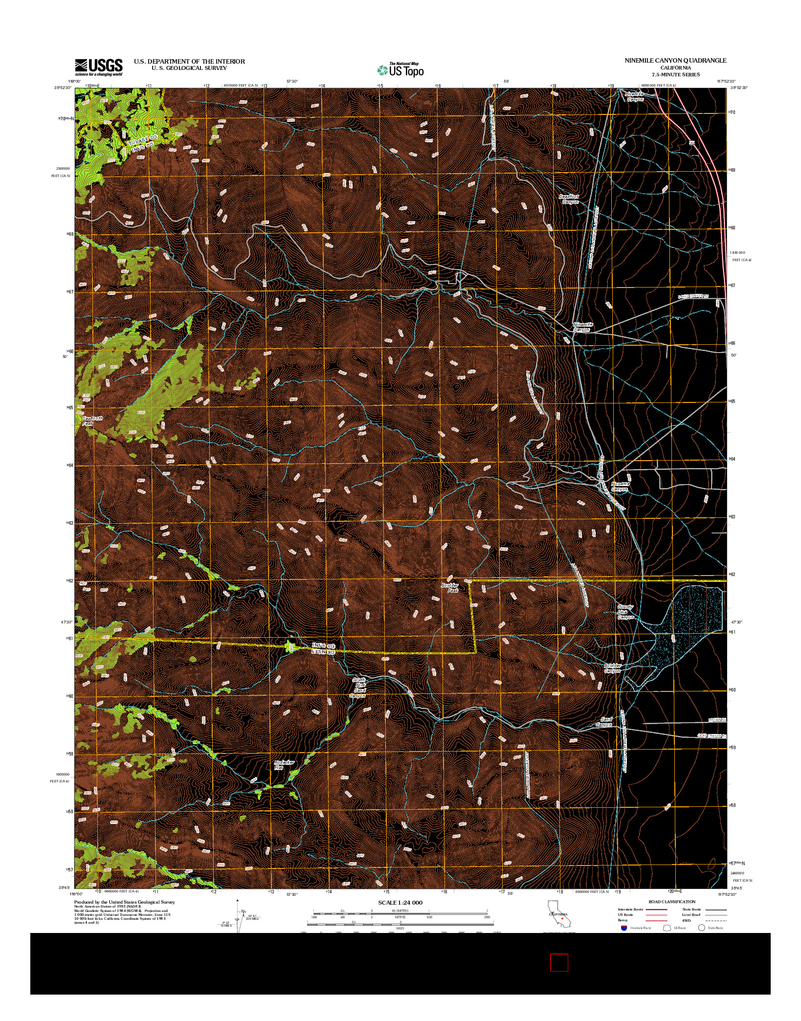 USGS US TOPO 7.5-MINUTE MAP FOR NINEMILE CANYON, CA 2012