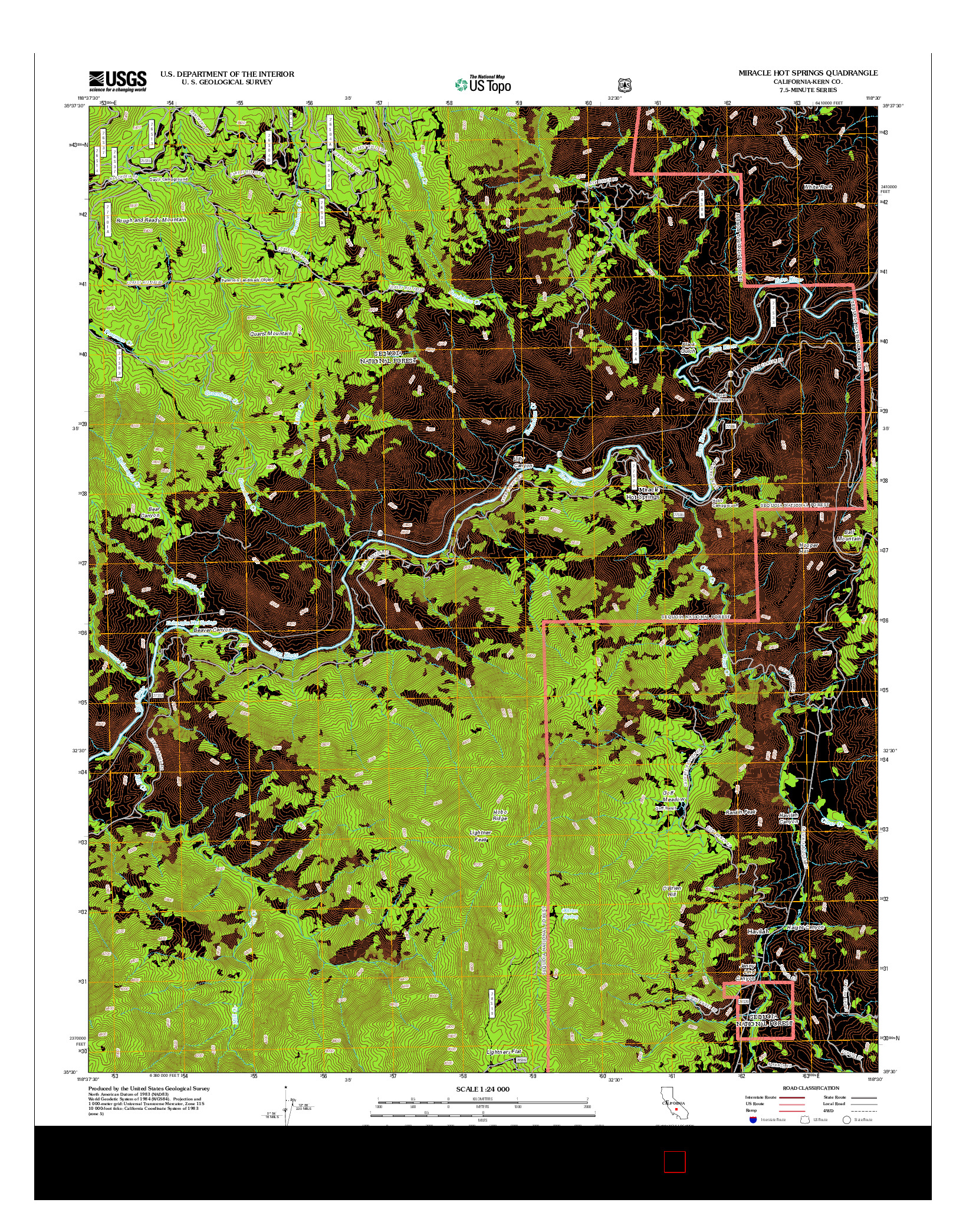 USGS US TOPO 7.5-MINUTE MAP FOR MIRACLE HOT SPRINGS, CA 2012