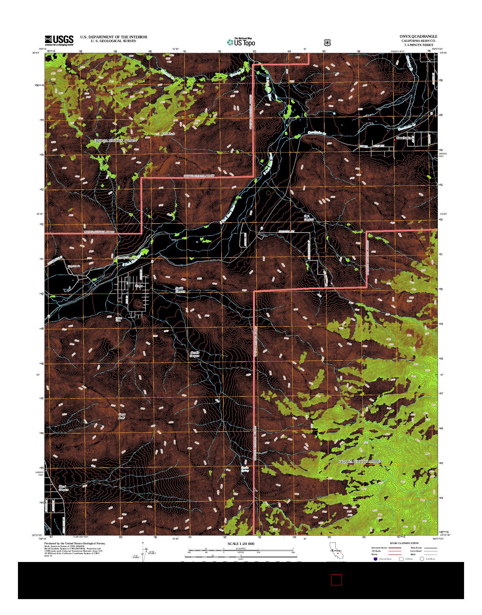 USGS US TOPO 7.5-MINUTE MAP FOR ONYX, CA 2012