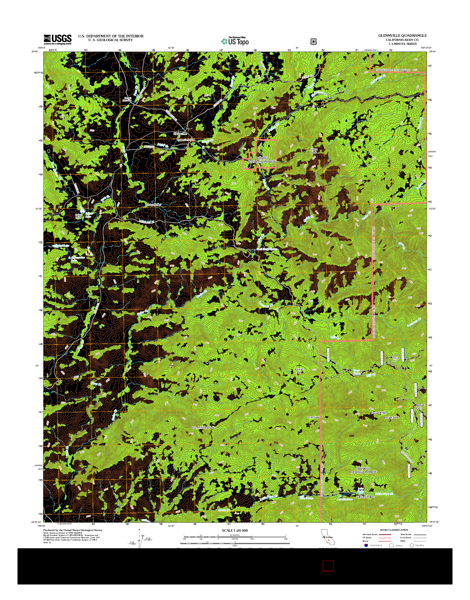 USGS US TOPO 7.5-MINUTE MAP FOR GLENNVILLE, CA 2012