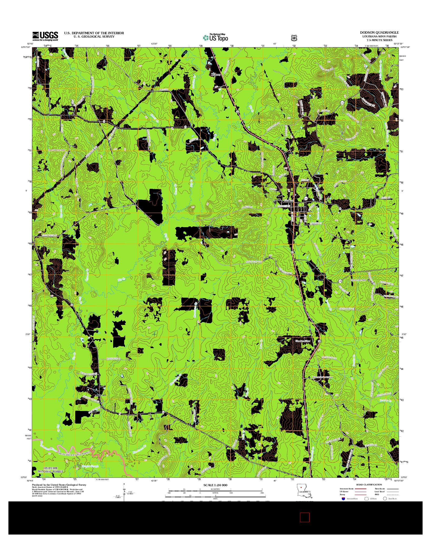USGS US TOPO 7.5-MINUTE MAP FOR DODSON, LA 2012