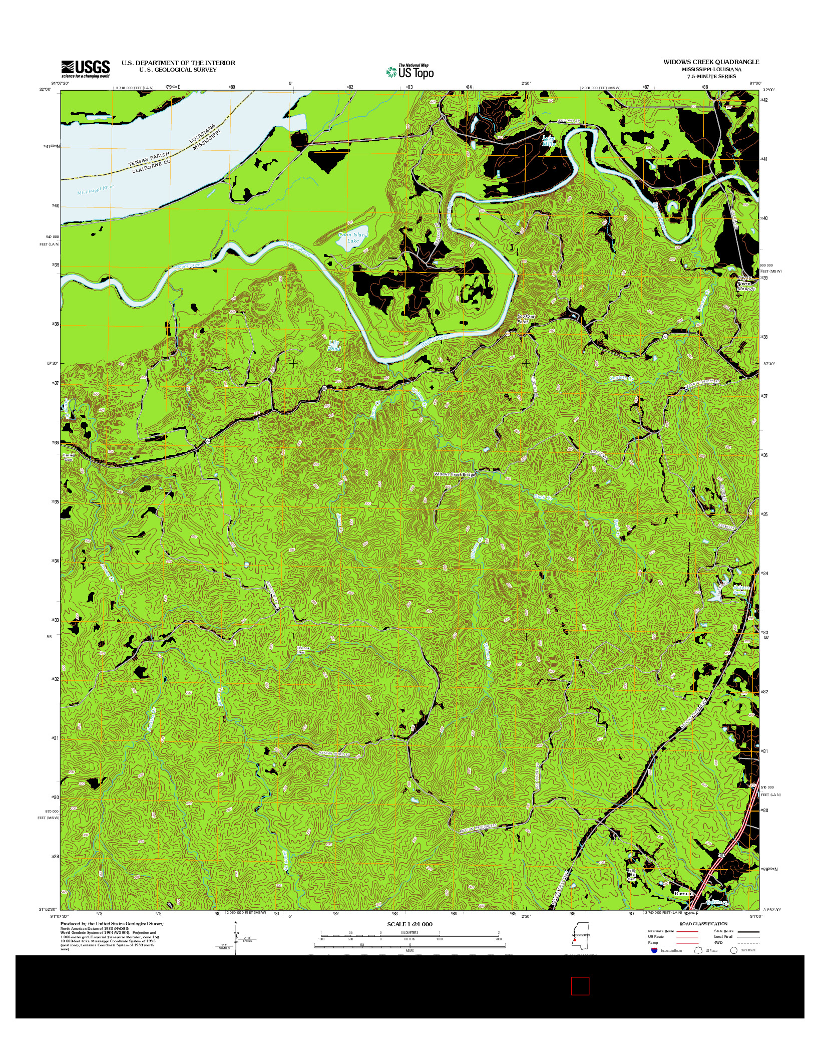 USGS US TOPO 7.5-MINUTE MAP FOR WIDOWS CREEK, MS-LA 2012