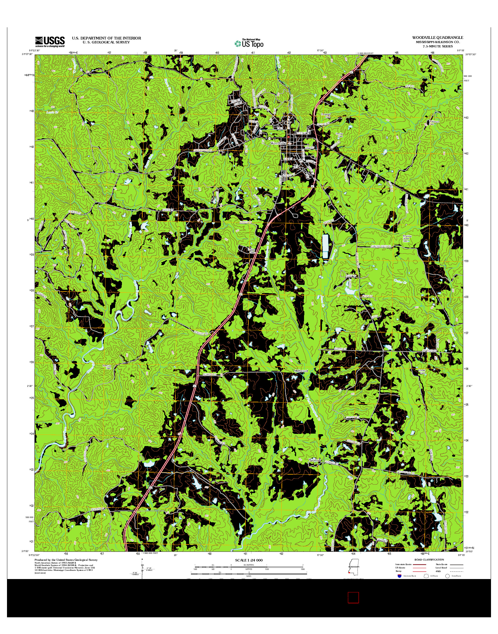 USGS US TOPO 7.5-MINUTE MAP FOR WOODVILLE, MS 2012