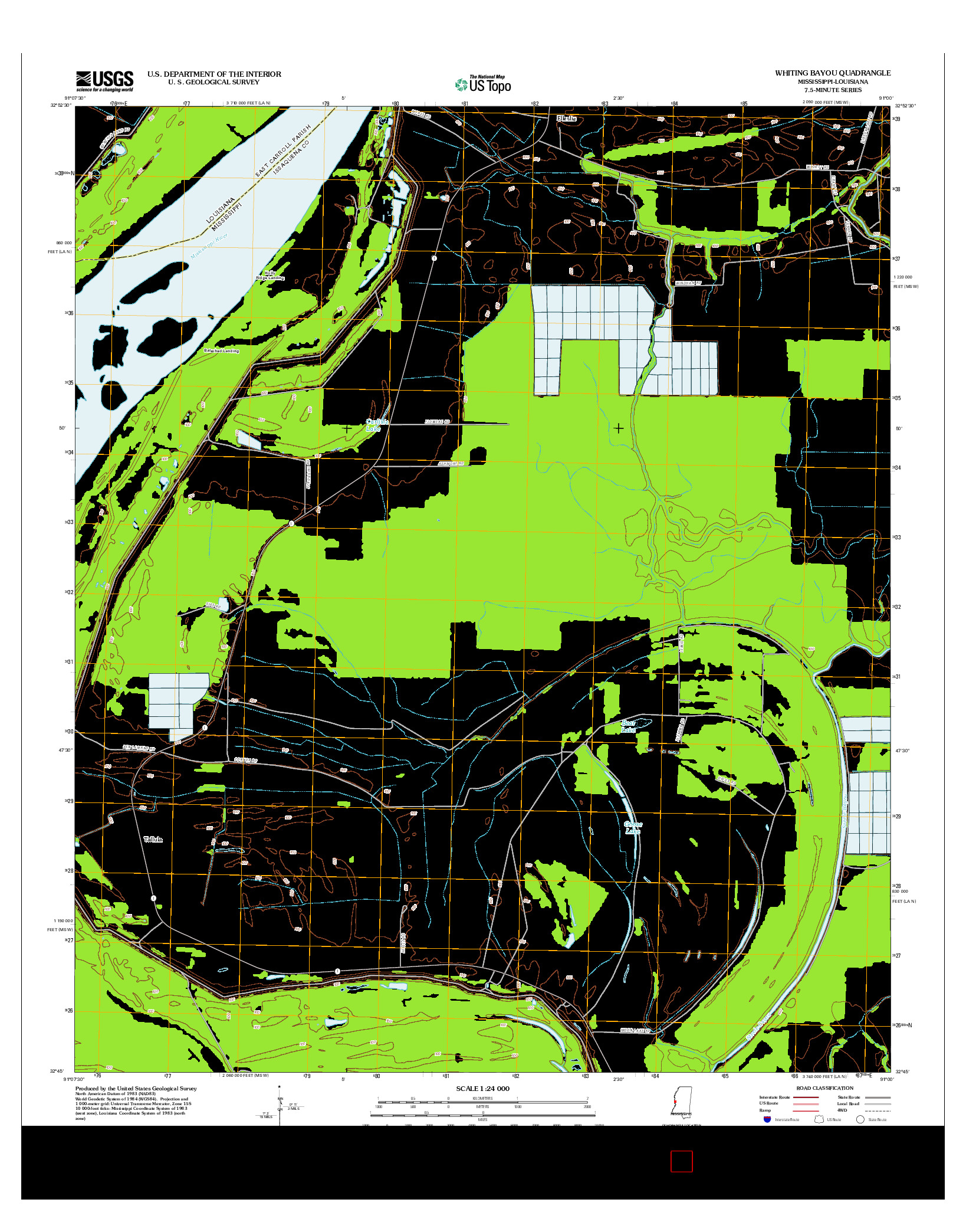 USGS US TOPO 7.5-MINUTE MAP FOR WHITING BAYOU, MS-LA 2012