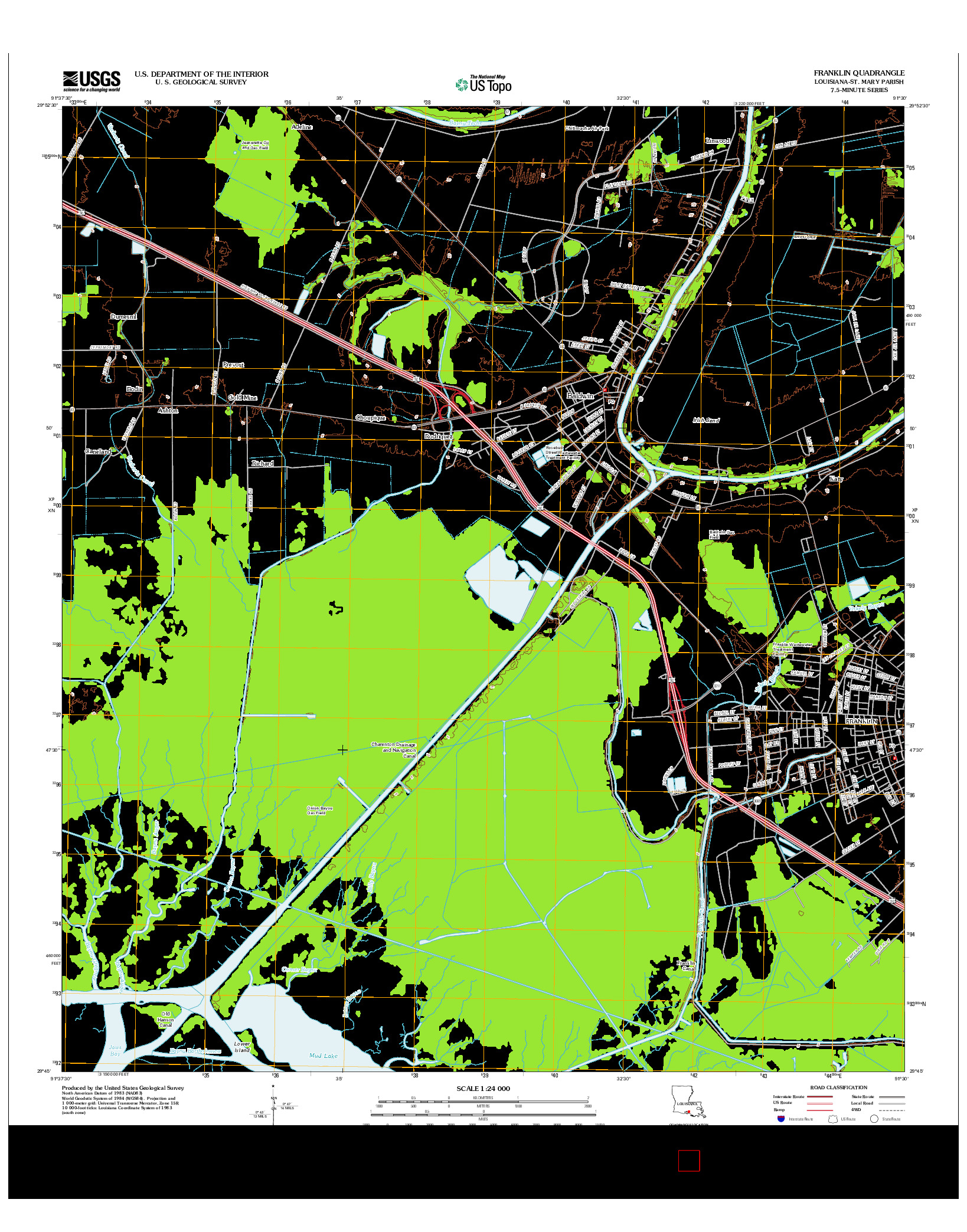 USGS US TOPO 7.5-MINUTE MAP FOR FRANKLIN, LA 2012