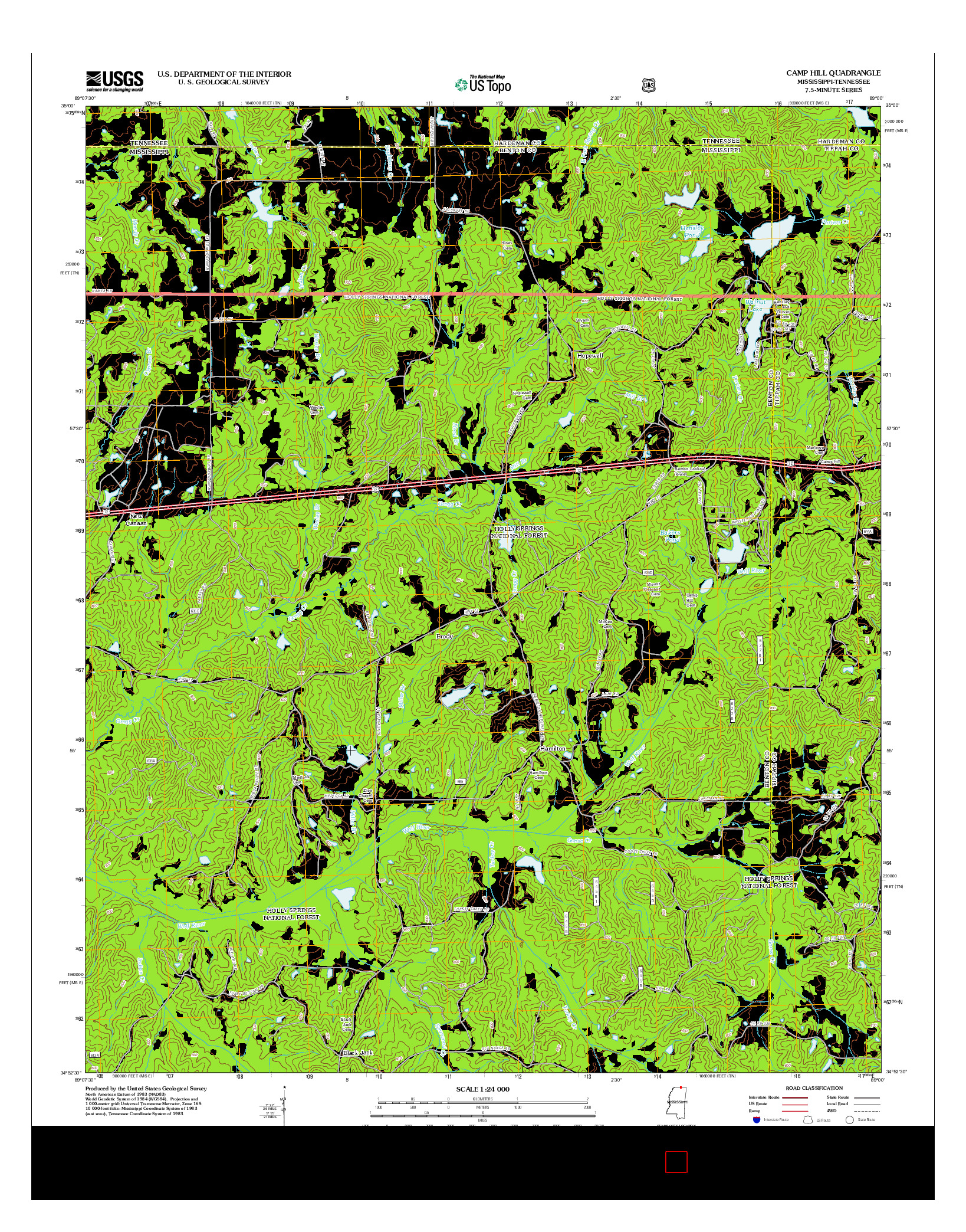 USGS US TOPO 7.5-MINUTE MAP FOR CAMP HILL, MS-TN 2012