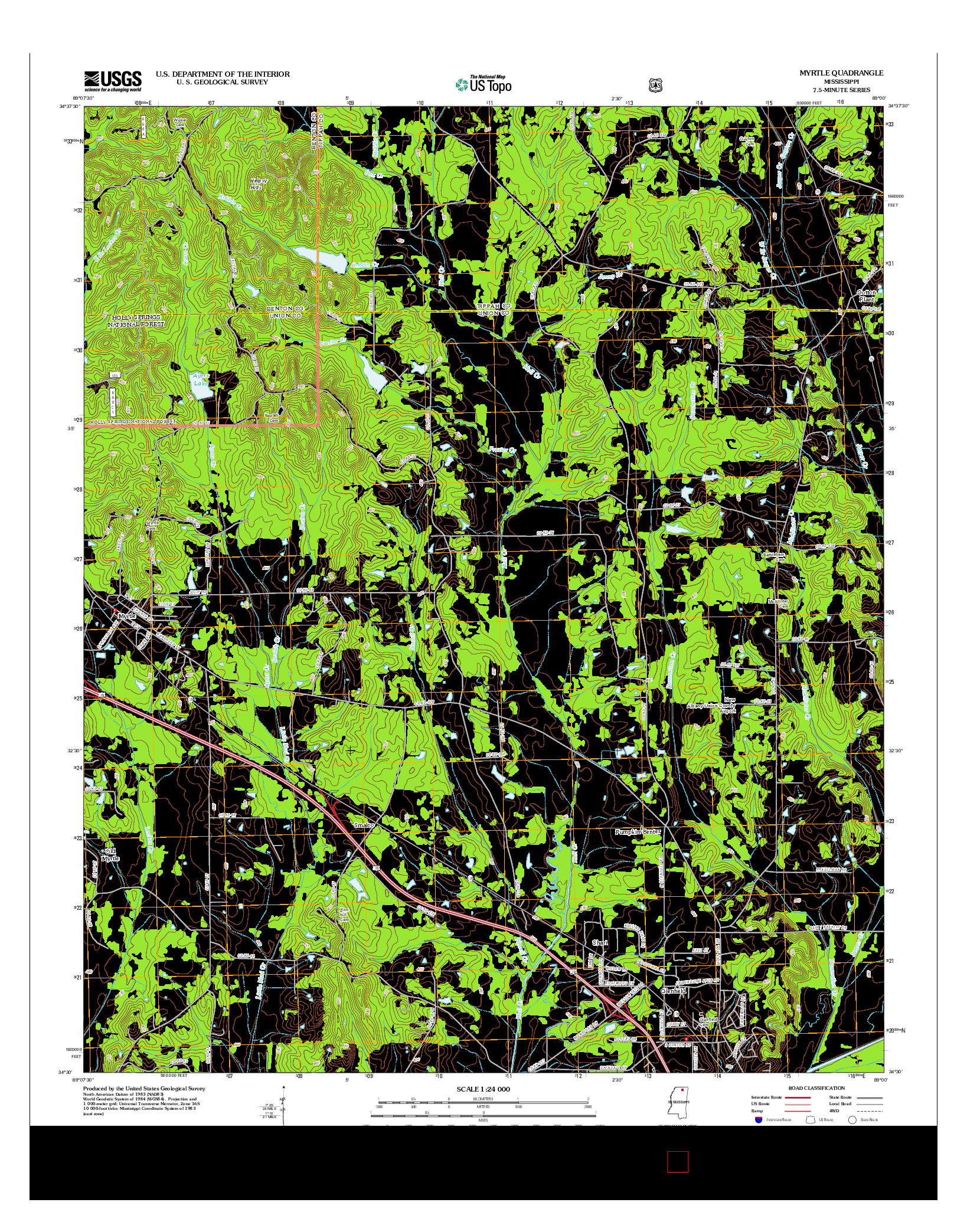 USGS US TOPO 7.5-MINUTE MAP FOR MYRTLE, MS 2012