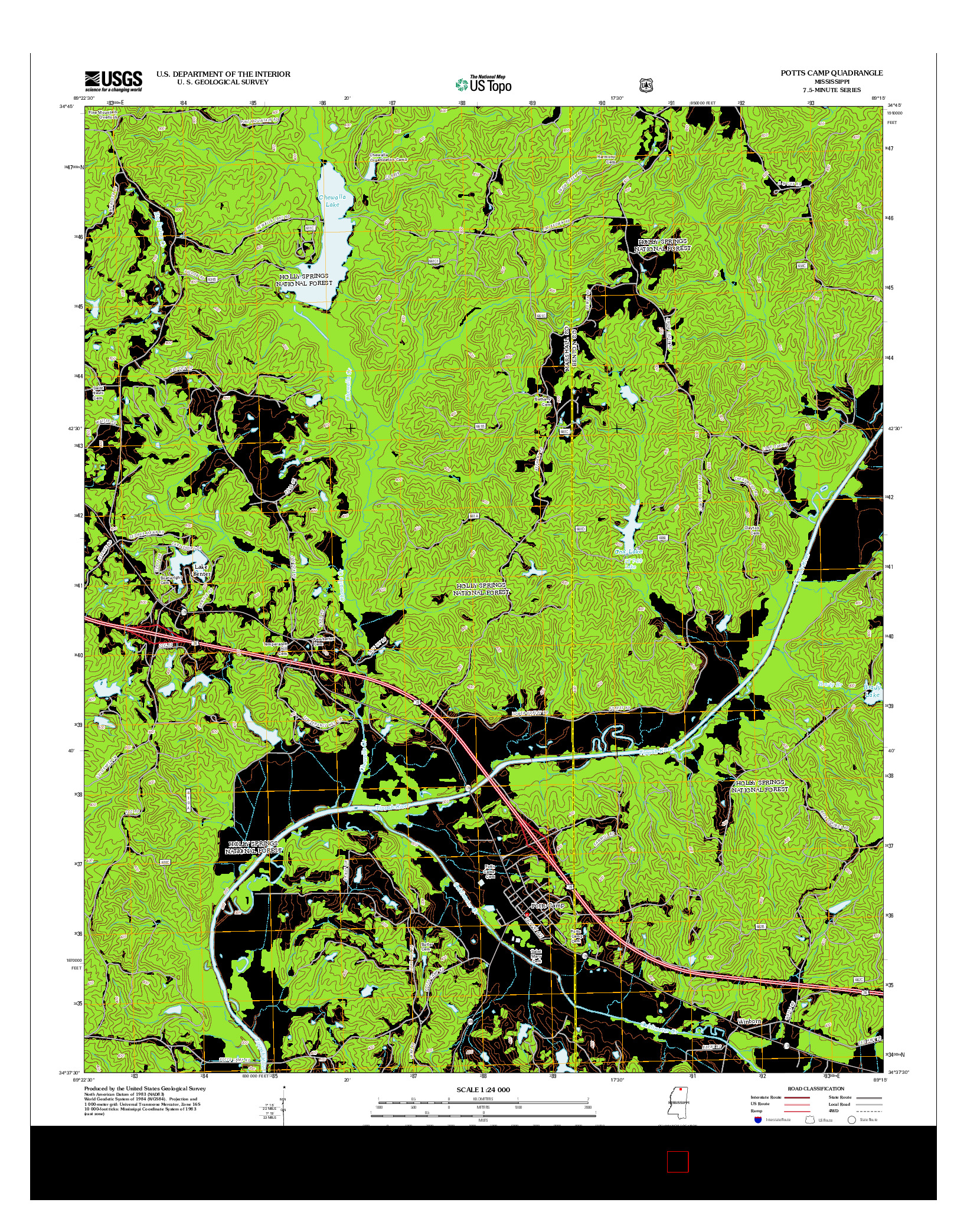 USGS US TOPO 7.5-MINUTE MAP FOR POTTS CAMP, MS 2012