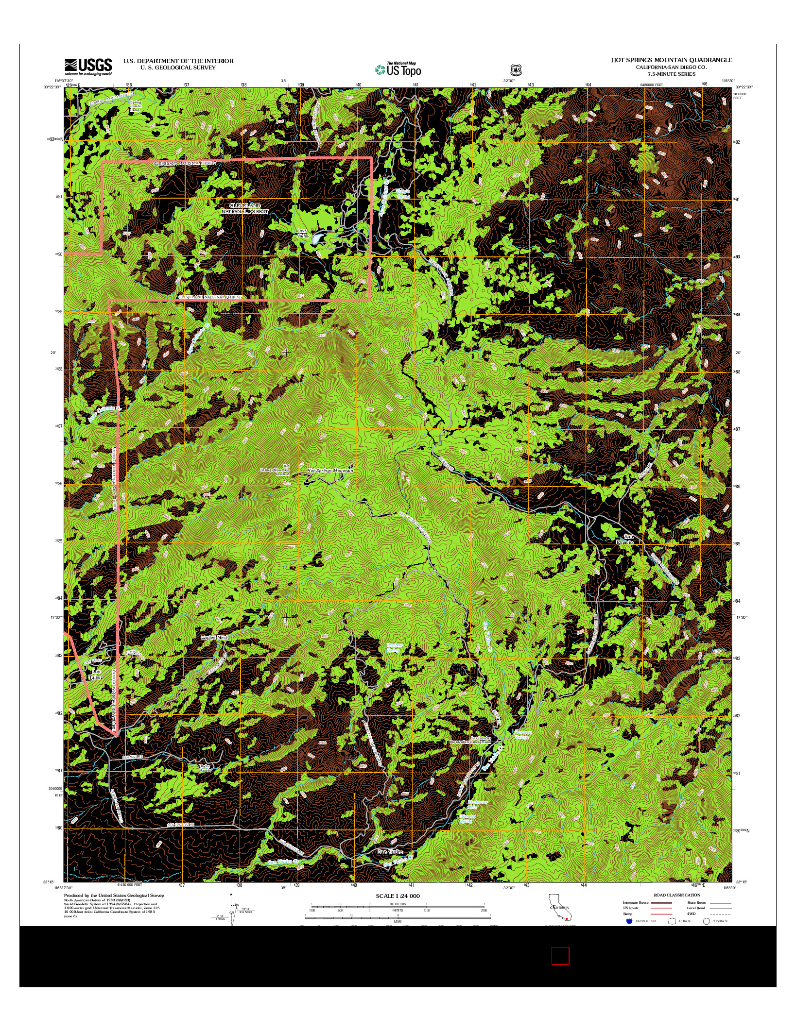 USGS US TOPO 7.5-MINUTE MAP FOR HOT SPRINGS MOUNTAIN, CA 2012