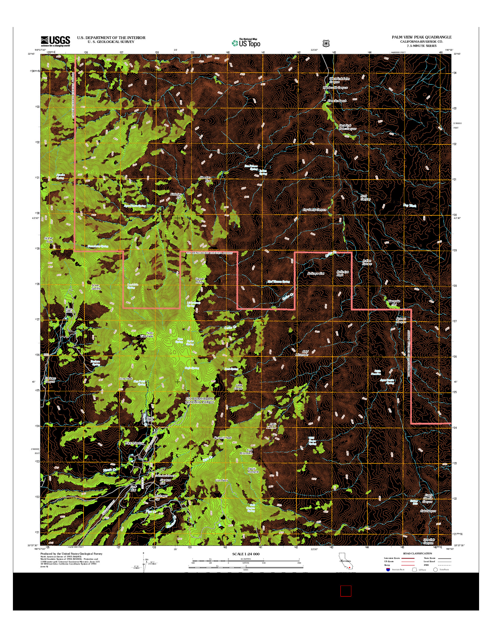 USGS US TOPO 7.5-MINUTE MAP FOR PALM VIEW PEAK, CA 2012