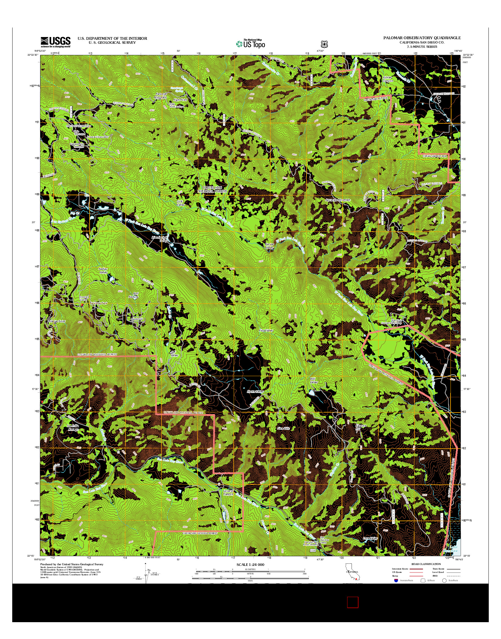 USGS US TOPO 7.5-MINUTE MAP FOR PALOMAR OBSERVATORY, CA 2012