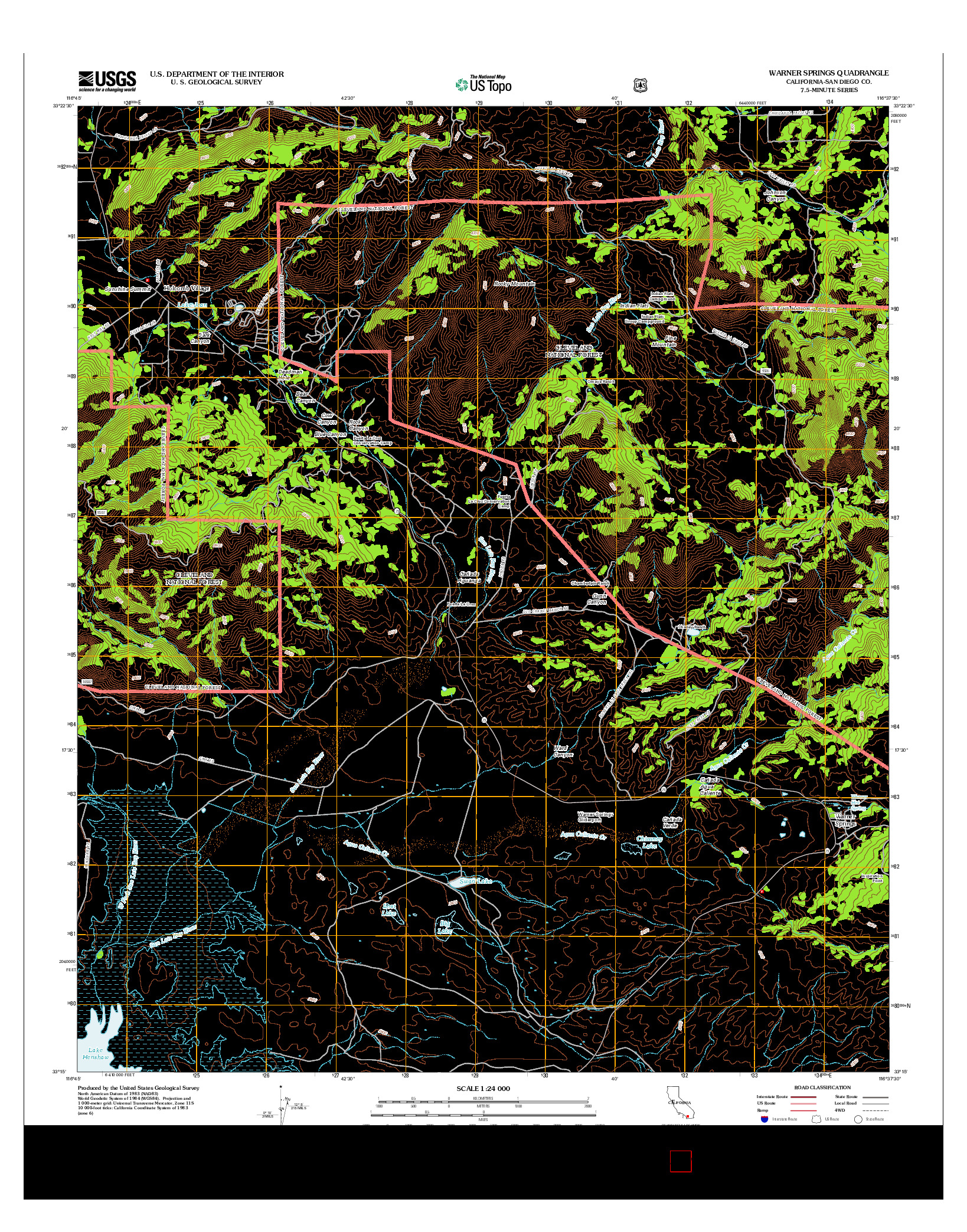 USGS US TOPO 7.5-MINUTE MAP FOR WARNER SPRINGS, CA 2012