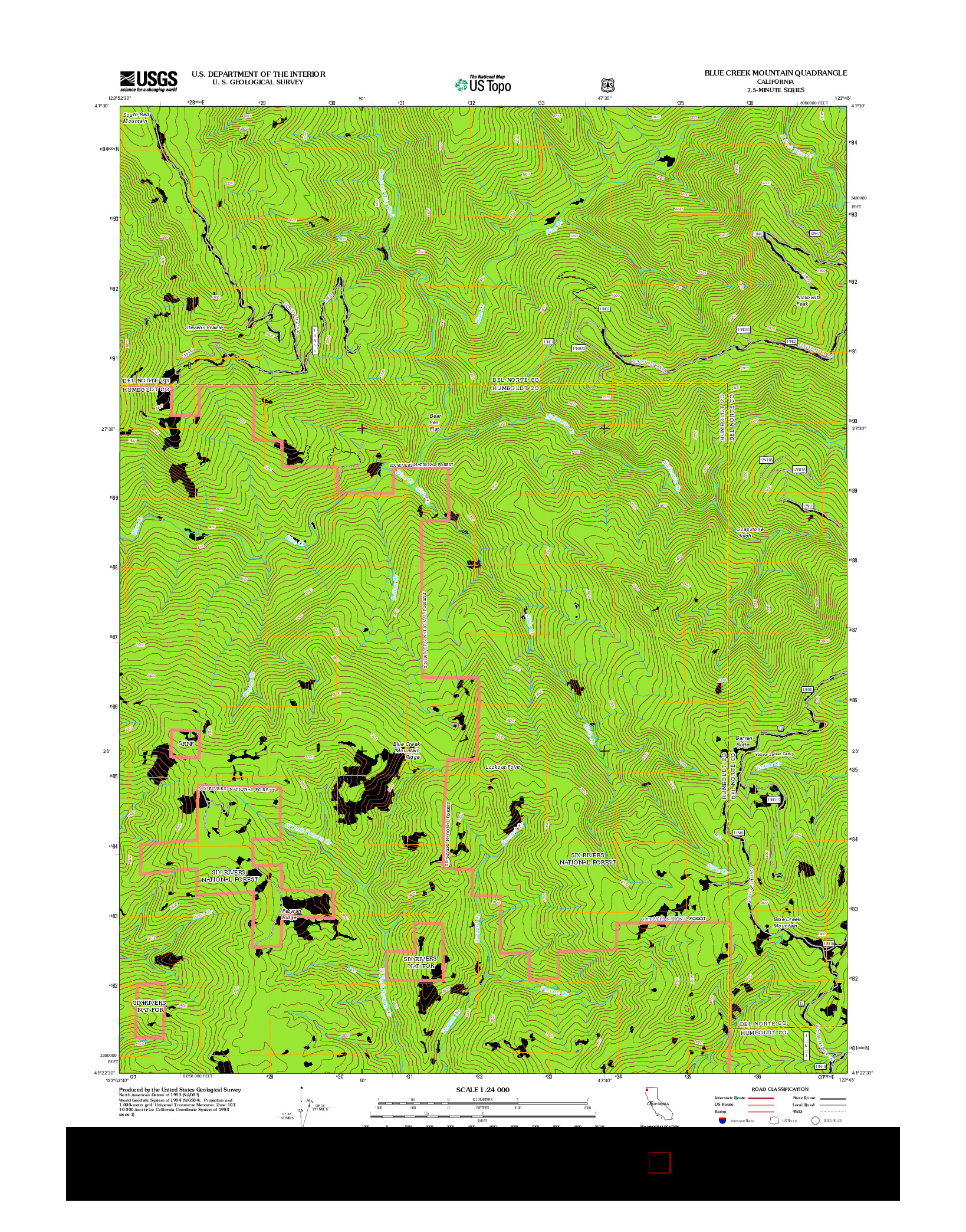 USGS US TOPO 7.5-MINUTE MAP FOR BLUE CREEK MOUNTAIN, CA 2012