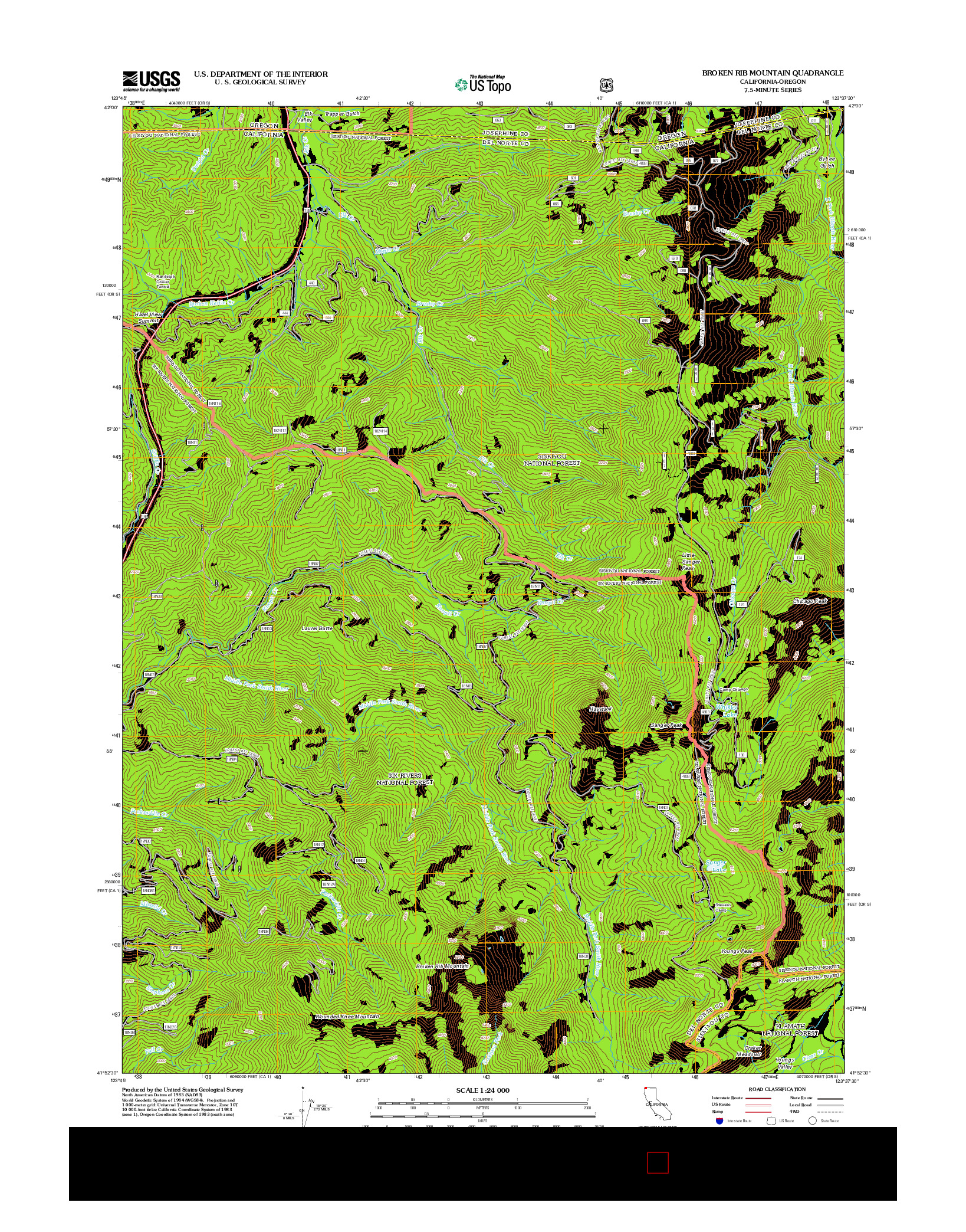 USGS US TOPO 7.5-MINUTE MAP FOR BROKEN RIB MOUNTAIN, CA-OR 2012