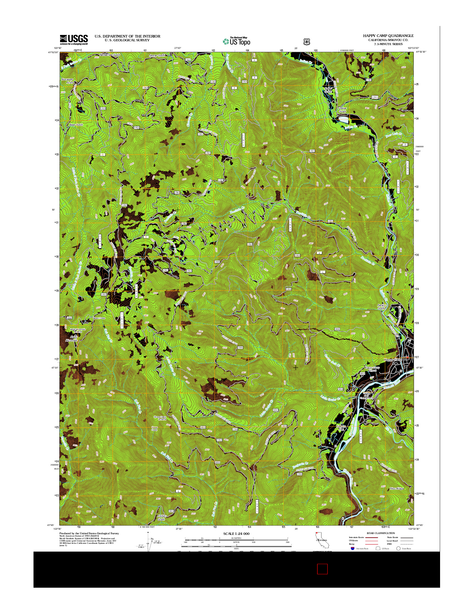 USGS US TOPO 7.5-MINUTE MAP FOR HAPPY CAMP, CA 2012